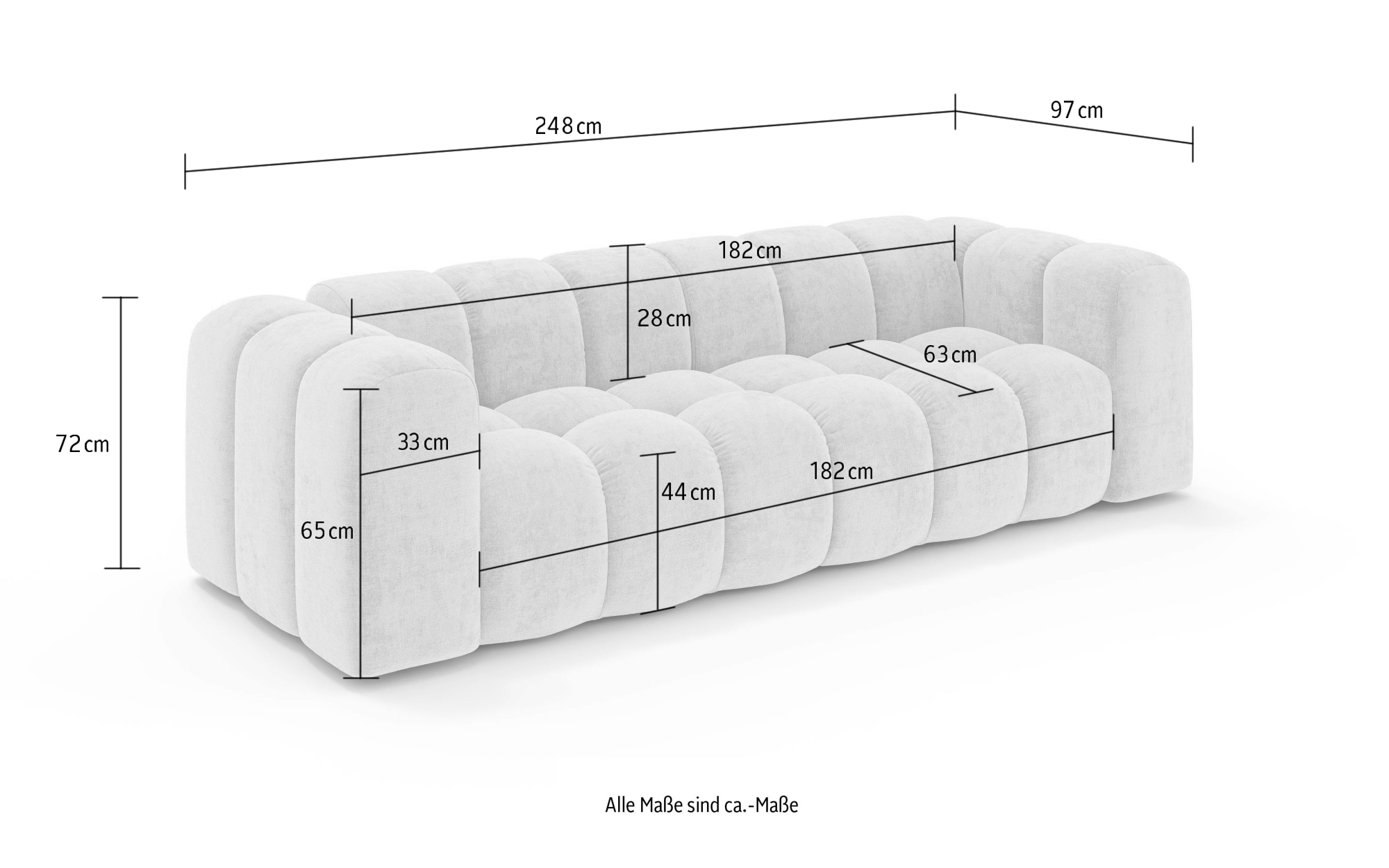 OTTO home Big-Sofa »KALLIE Design-Sofa mit Steppung, Bubble-Optik, Breite 248 cm« moderne Steppung, hoher Sitzkomfort und modernes Design