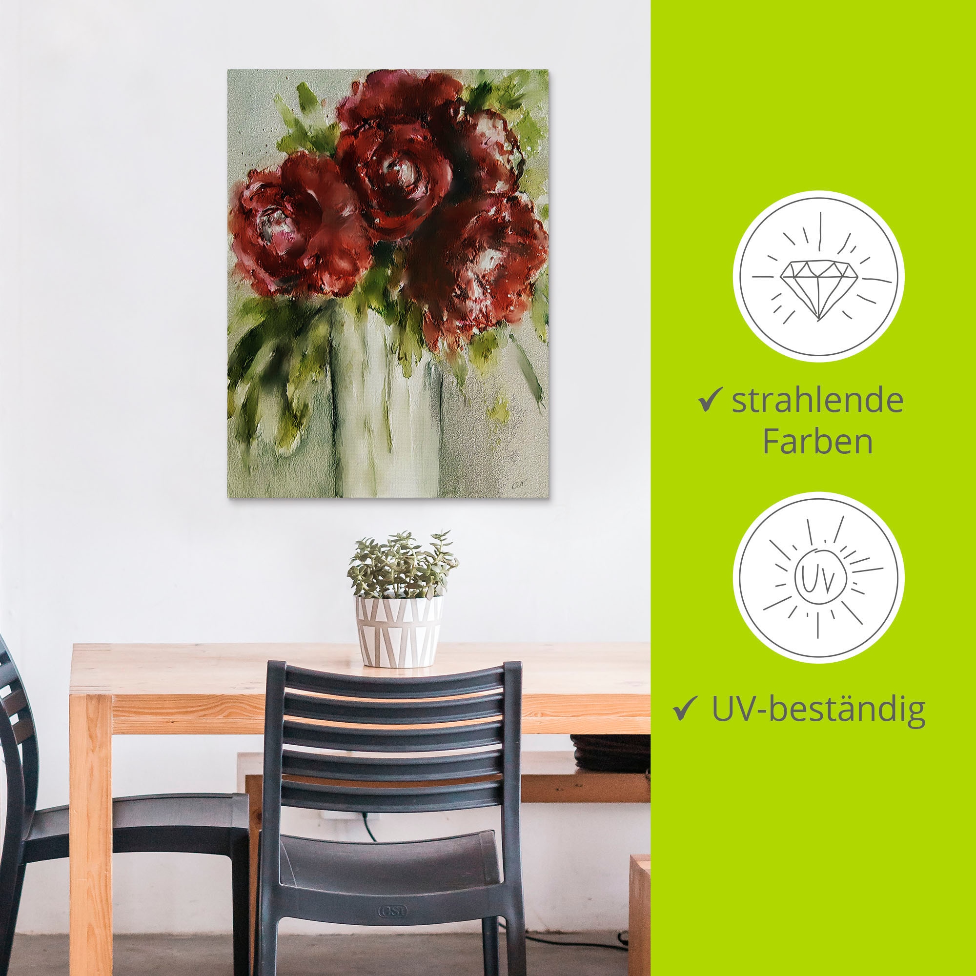 Artland Wandbild »Pfingstrosen in Vase«, Blumenbilder, (1 St.), als Alubild, Leinwandbild, Wandaufkleber oder Poster in versch. Größen