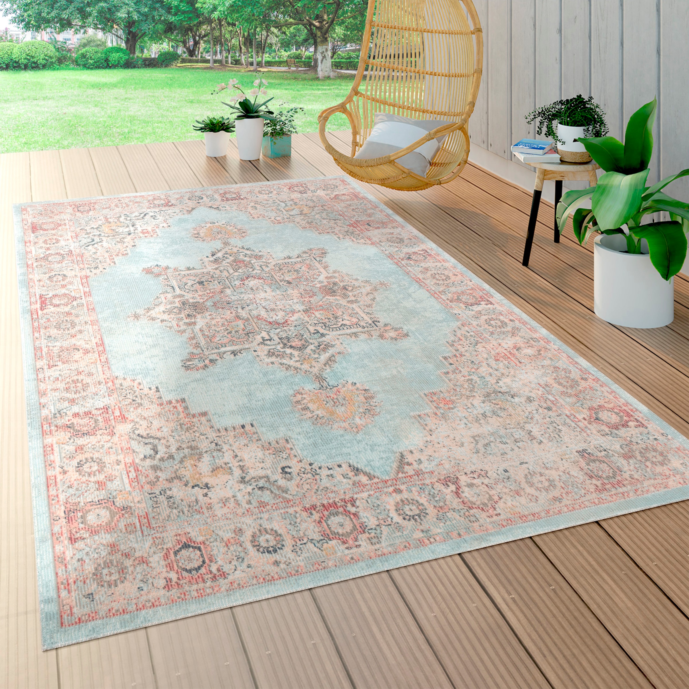 Paco Home Teppich »Torres 275«, rechteckig, 8 mm Höhe, Kurzflor, moderne Orient Optik, Used-Look, In- und Outdoor geeignet