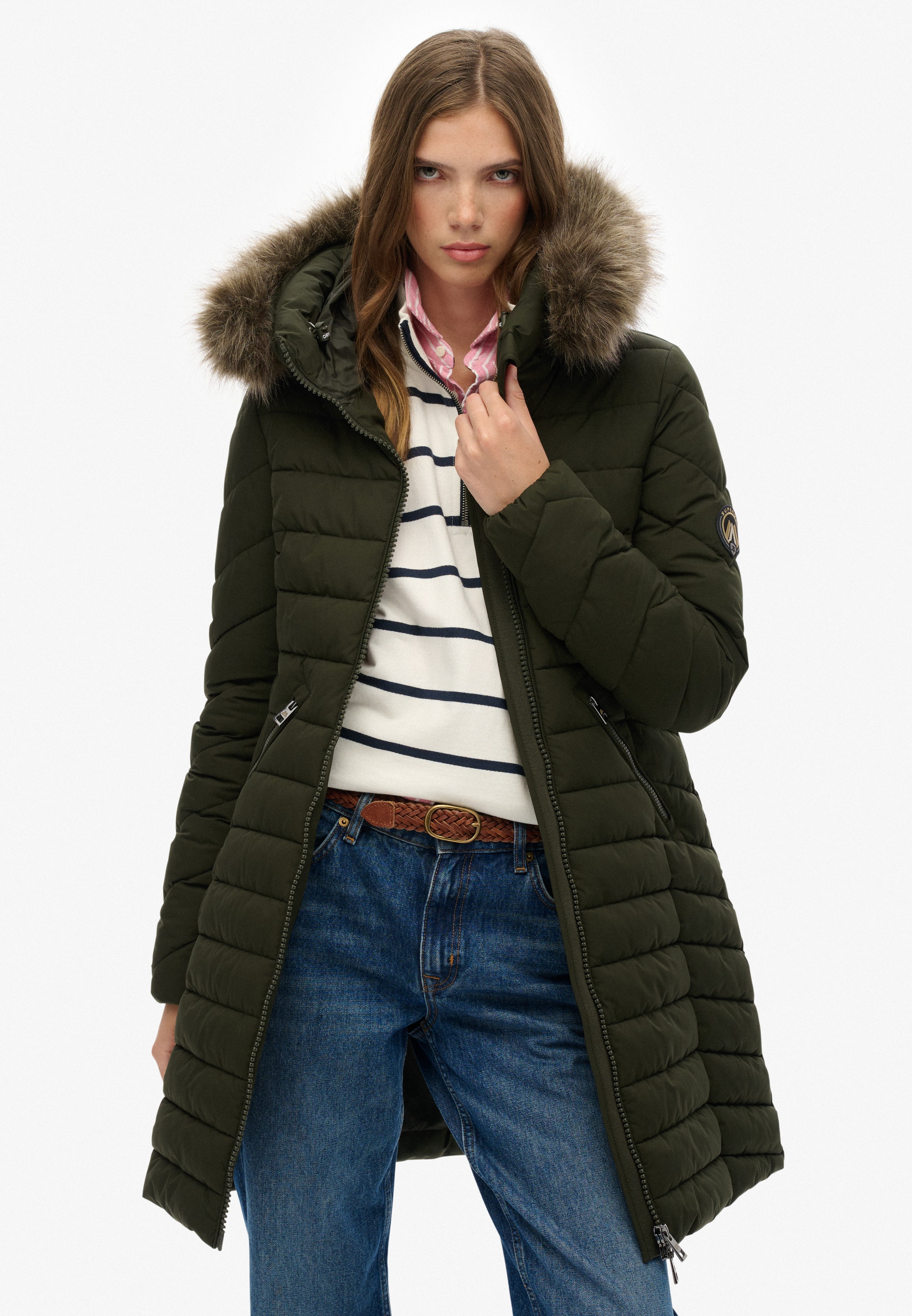 Superdry Steppjacke "FUJI FAUX FUR HOOD MID LENGTH" mit Kapuze günstig online kaufen
