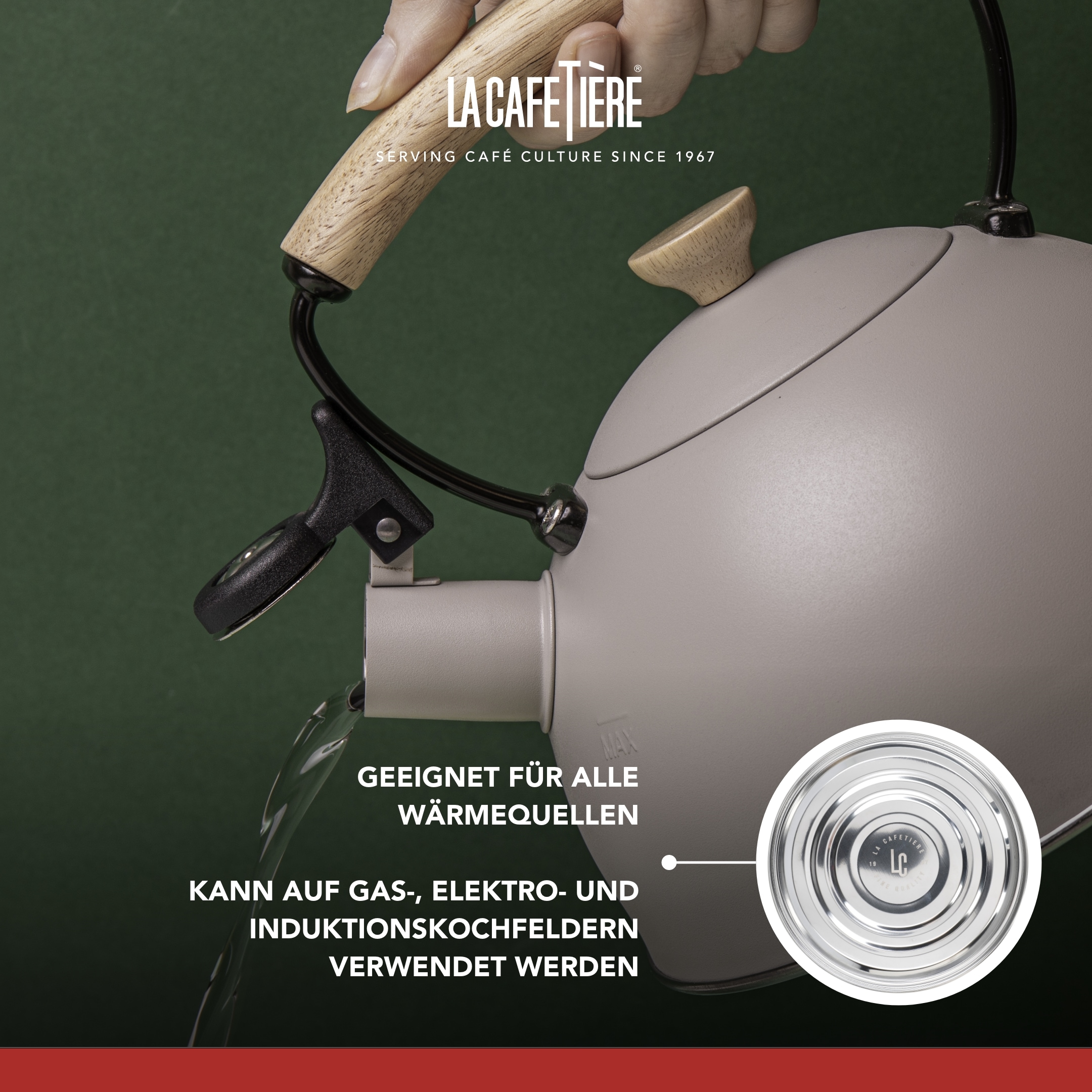 La Cafetière Wasserkessel »La Cafetière«, (1 tlg.), pfeifend, mit Holzgriff, 1,6 Liter, Induktion