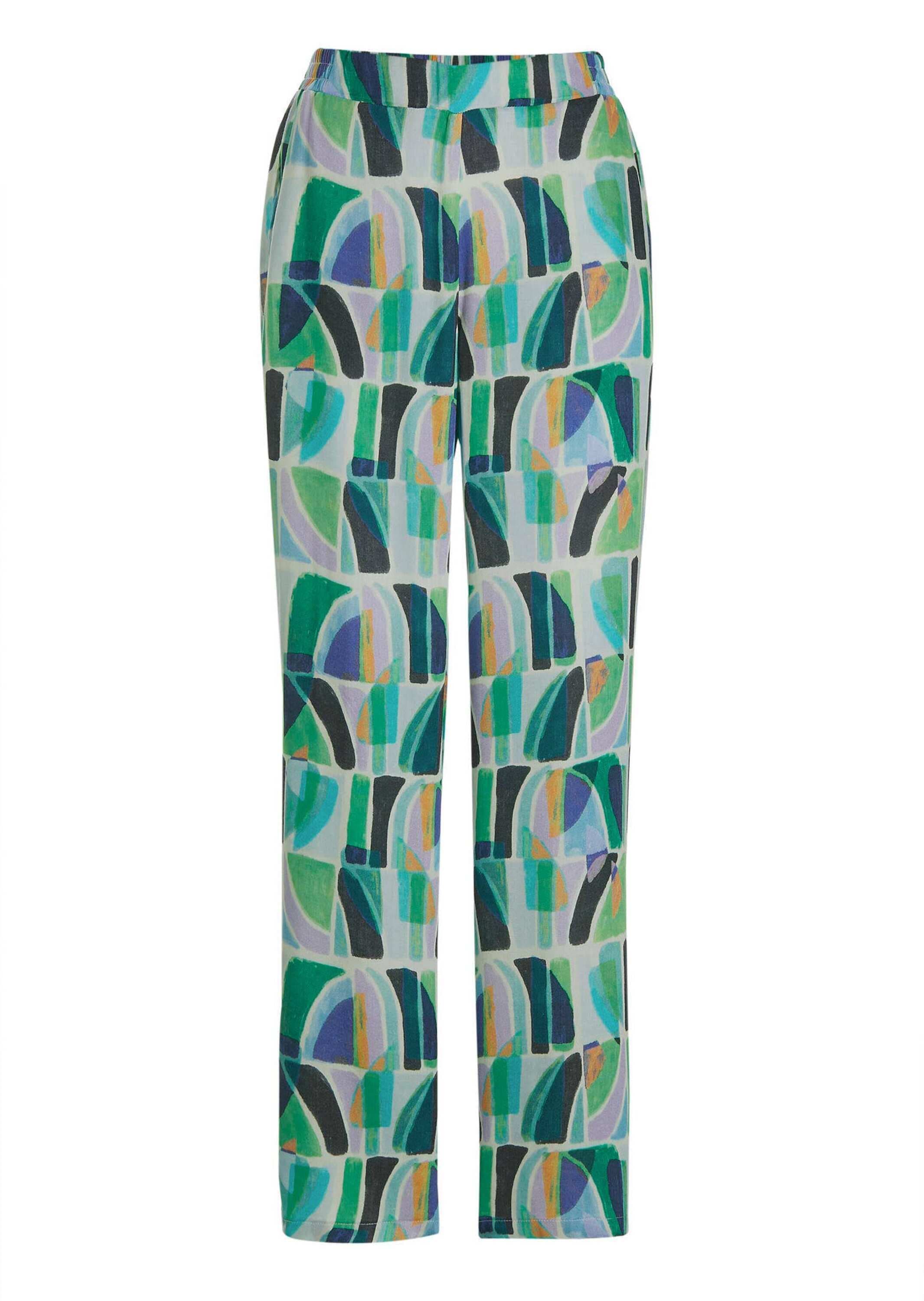 GOLDNER Schlupfhose "Kurzgröße Print Schlupfhose VERA in Grün" geraffter Gummibund