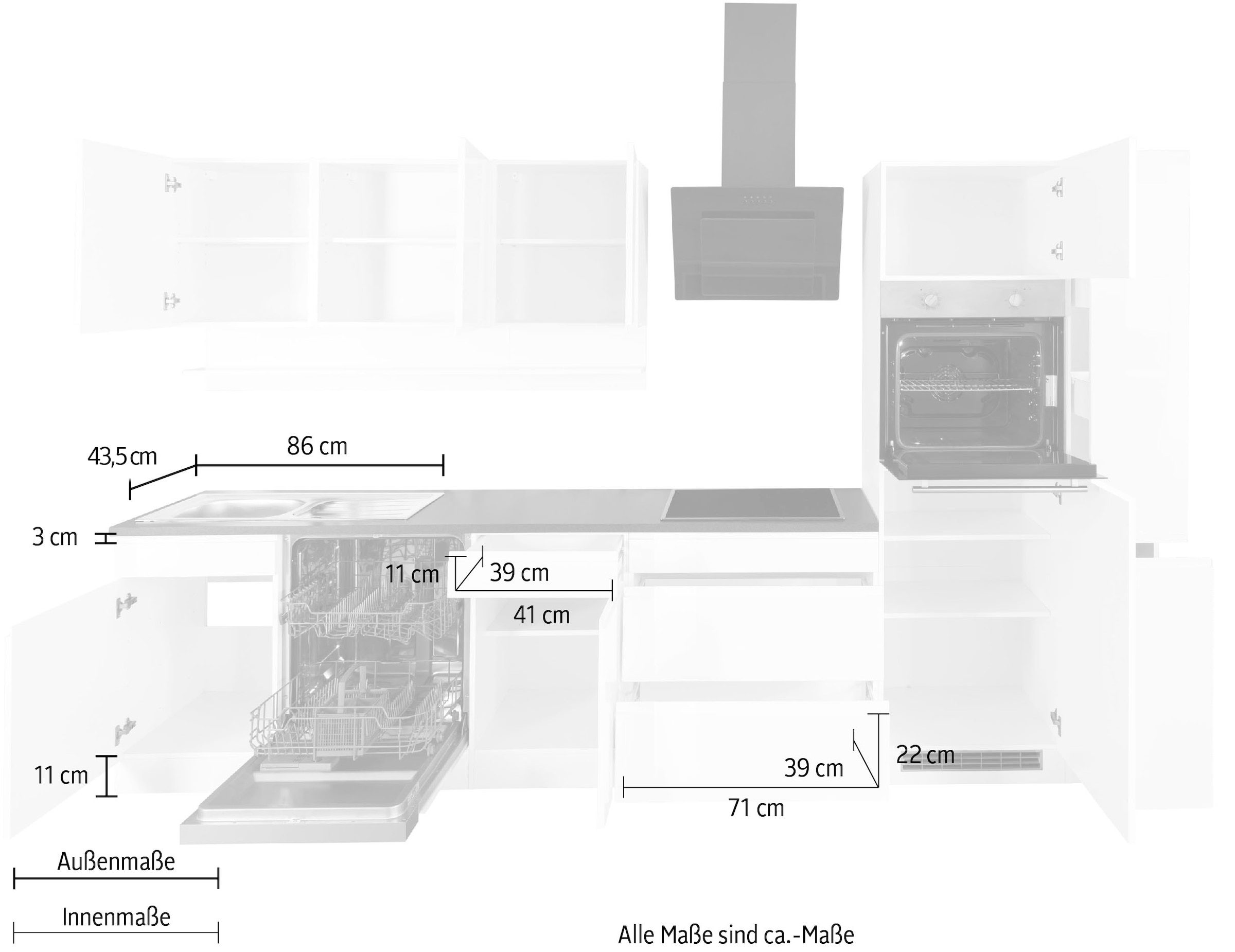 HELD MÖBEL Küchenzeile »KS-Virginia«, Breite 330 cm, mit E-Geräten