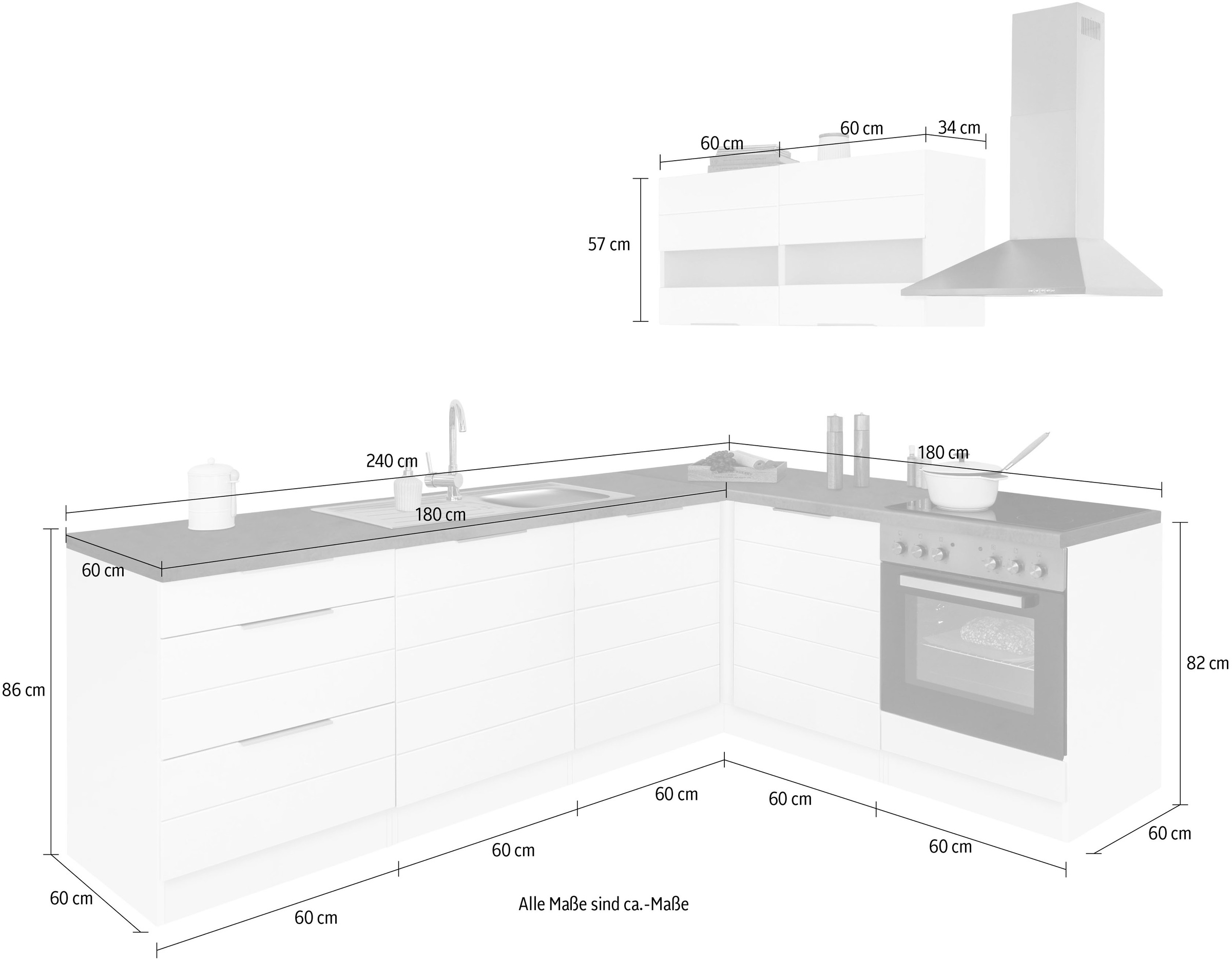 KOCHSTATION Winkelküche »KS-Luhe«, Stellbreite 240x180 cm, wahlweise mit oder ohne E-Geräten, MDF-Fronten