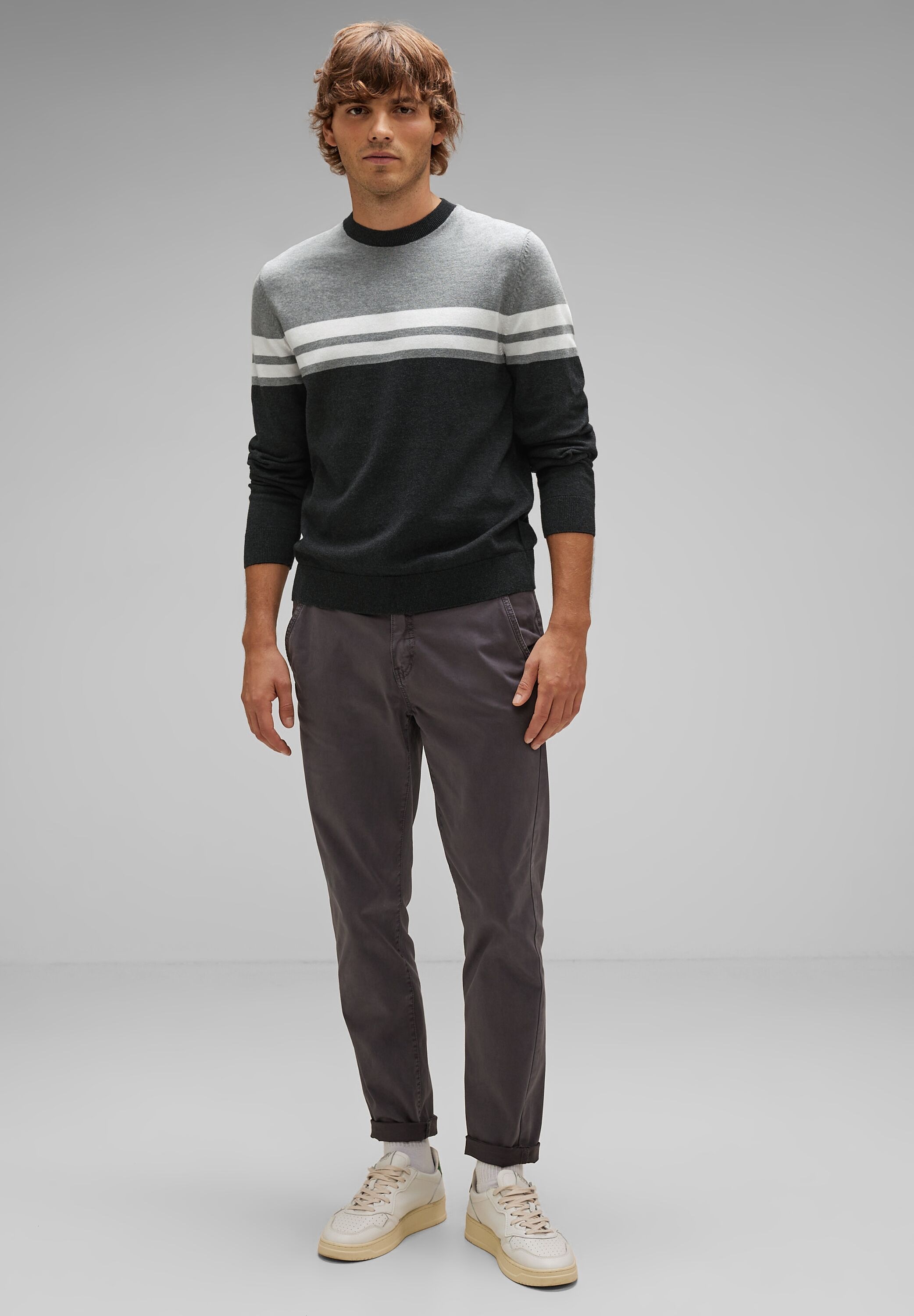STREET ONE MEN Strickpullover, mit College-Streifen