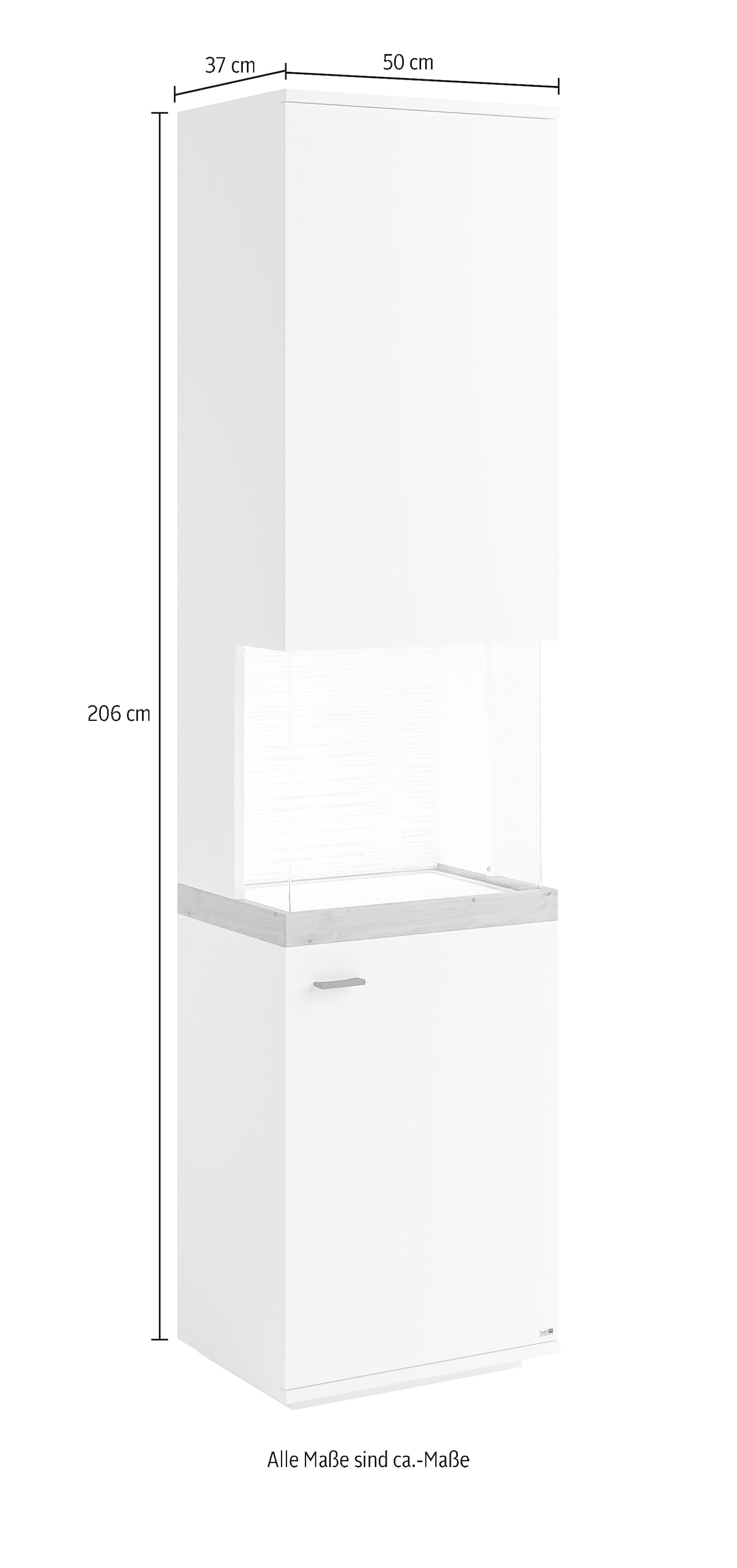 set one by Musterring Glasvitrine, Farben weiß oder grau mit Eicheabsetzung, mit LED-Beleuchtung