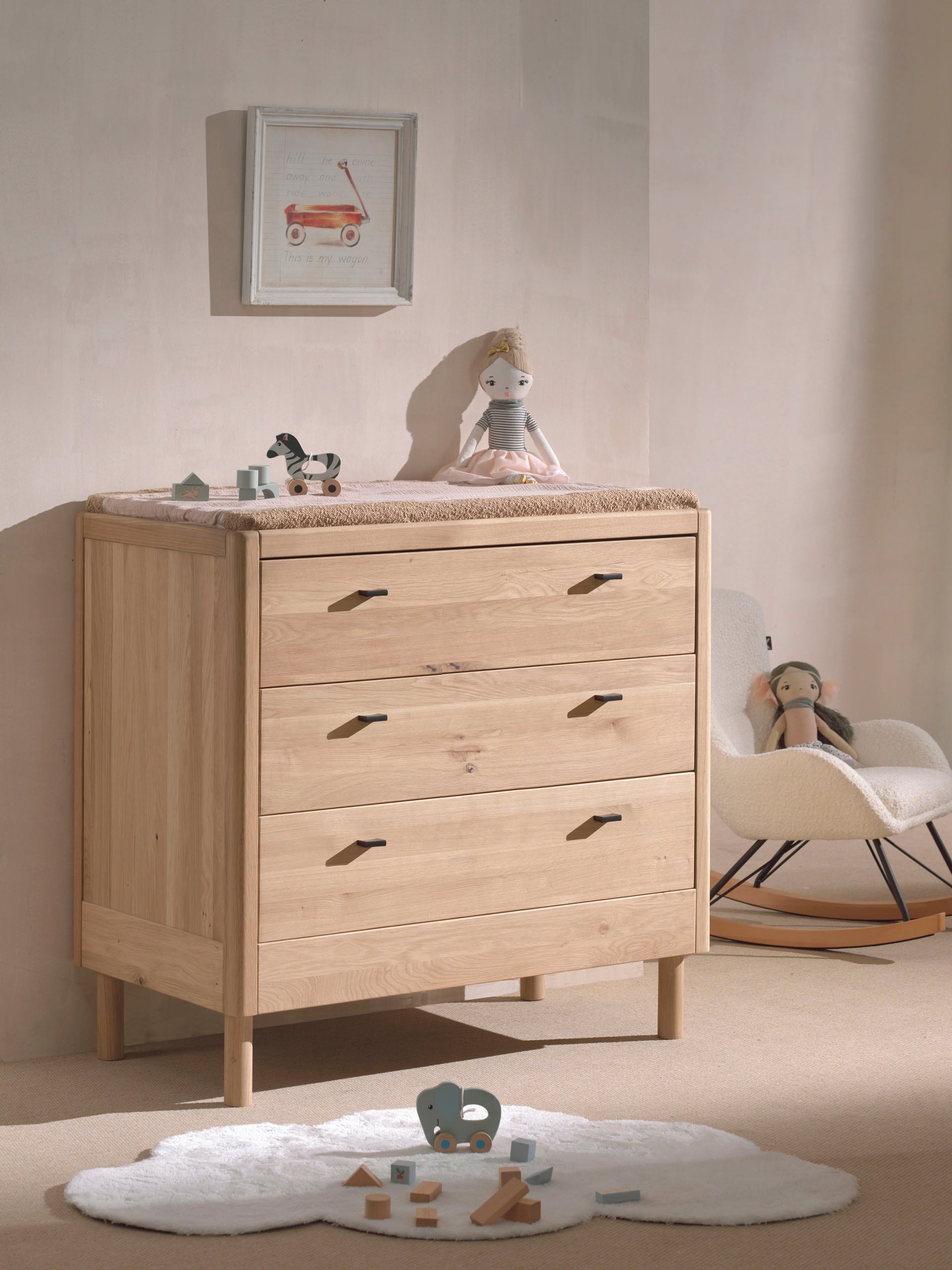 Home affaire Wickelkommode »WickelKommode aus massvier Eiche natur geölt, zeitloses Design«, bis 11 kg, mit 3 geräumigen Schubladen, stabil und standfest gebaut, 100 cm