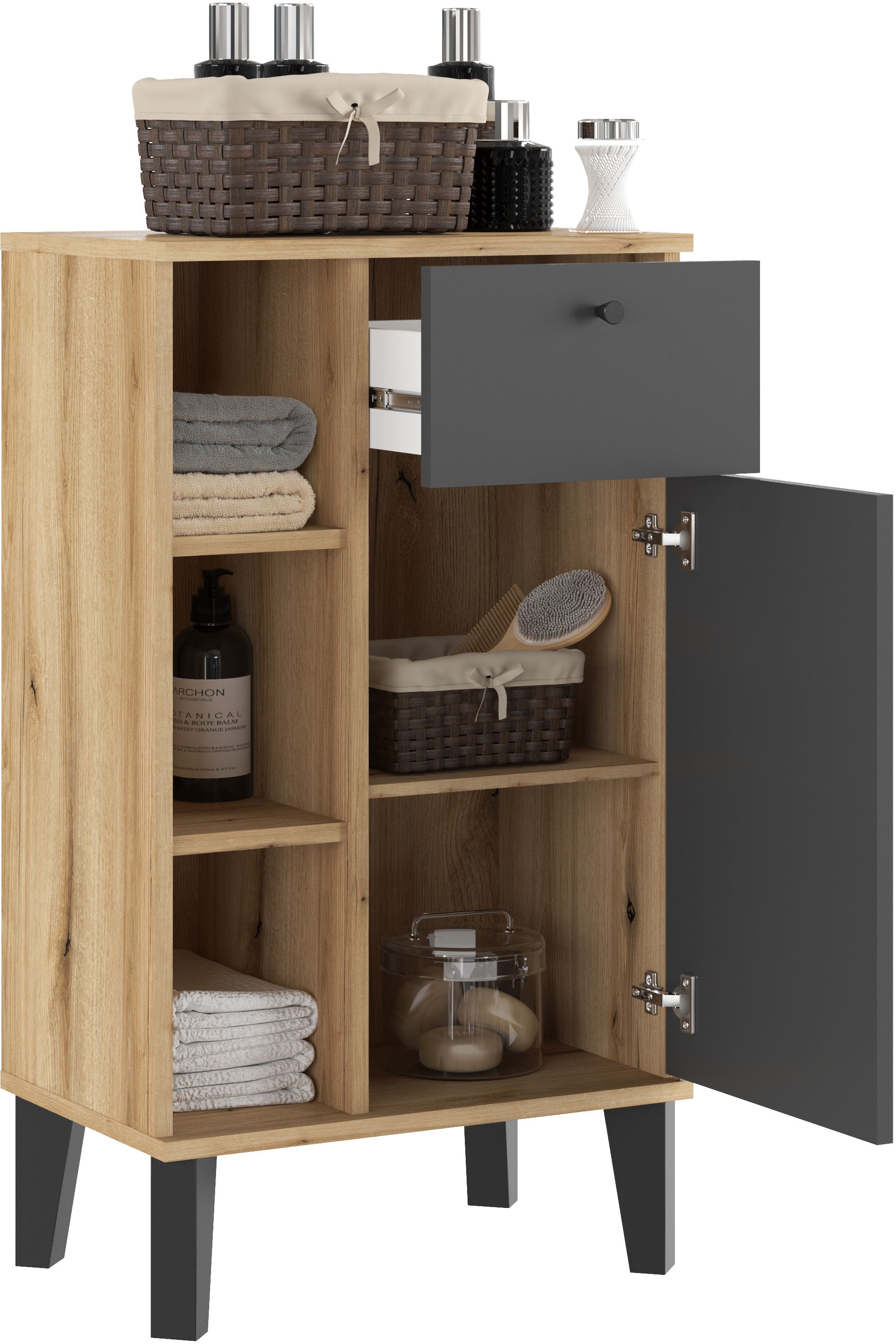 INOSIGN Midischrank »Oslo, Badschrank mit Knopfgriff, Schrank im skandinavischen Design«, in der Türfarbe Weiß oder Grau verfügbar, ausreichend Stauraum