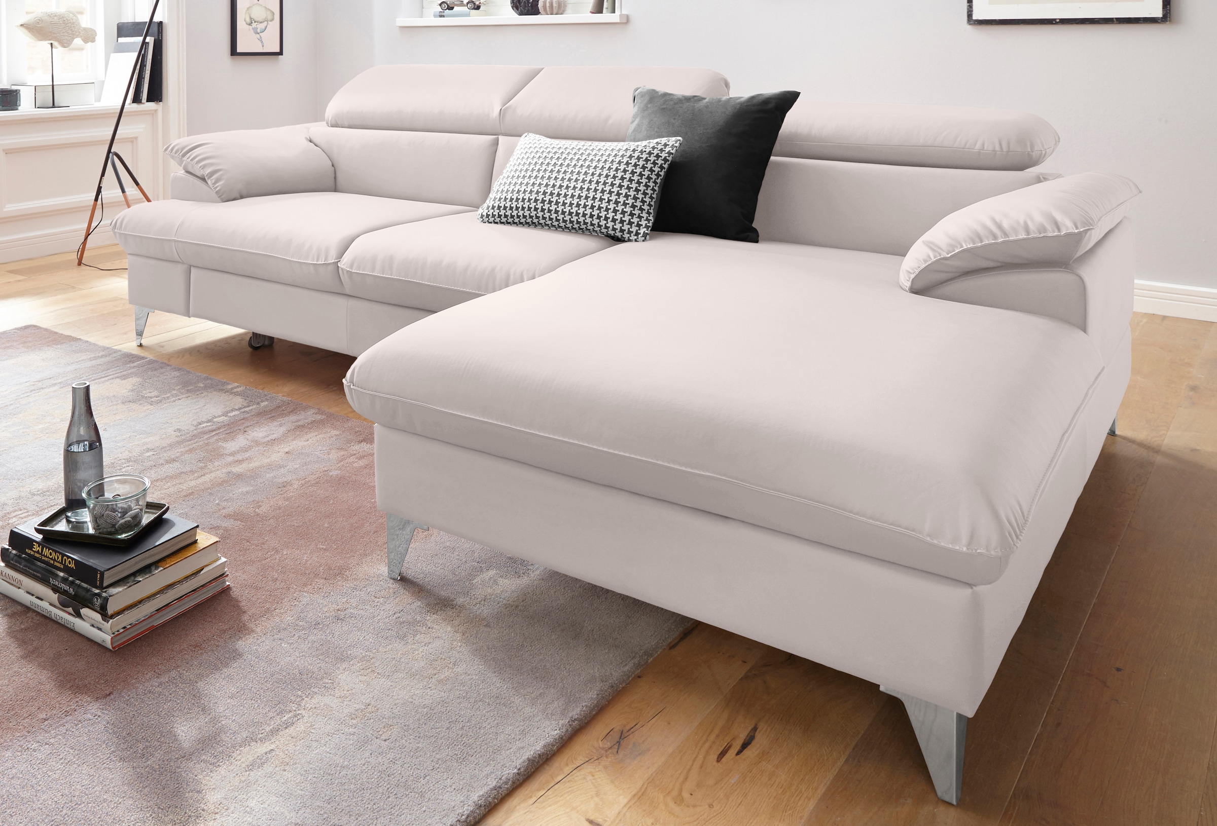 COTTA Polstergarnitur »Caluso L-Form«, (2 tlg.), Set bestehend aus: Ecksofa mit Kopfteilverstellung & Hocker