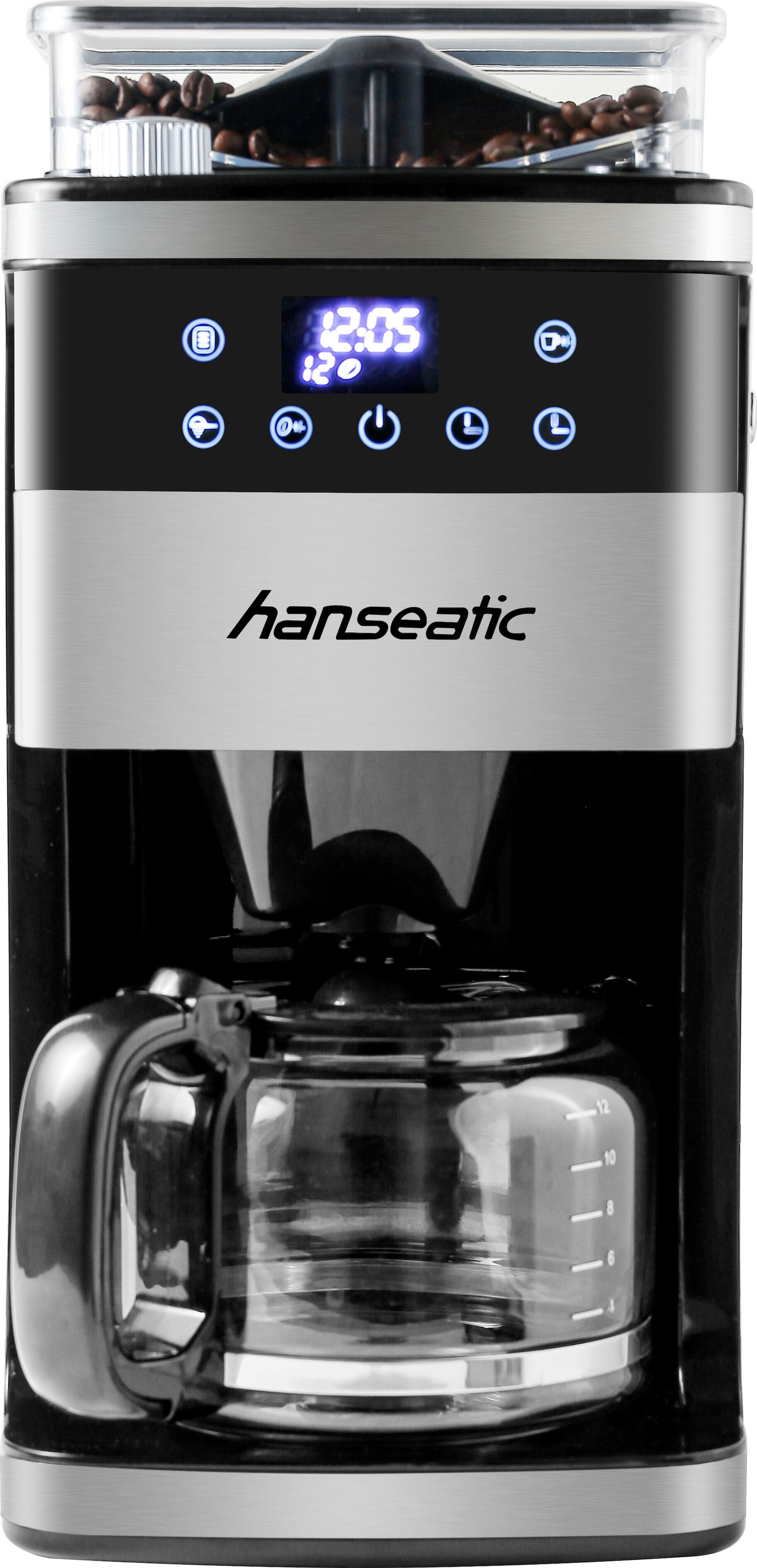 Hanseatic Kaffeemaschine mit Mahlwerk »HCMG105015SD«, 1,5 l Kaffeekanne, Papierfilter-Permanentfilter, 1x4, mit LCD Display und Timer