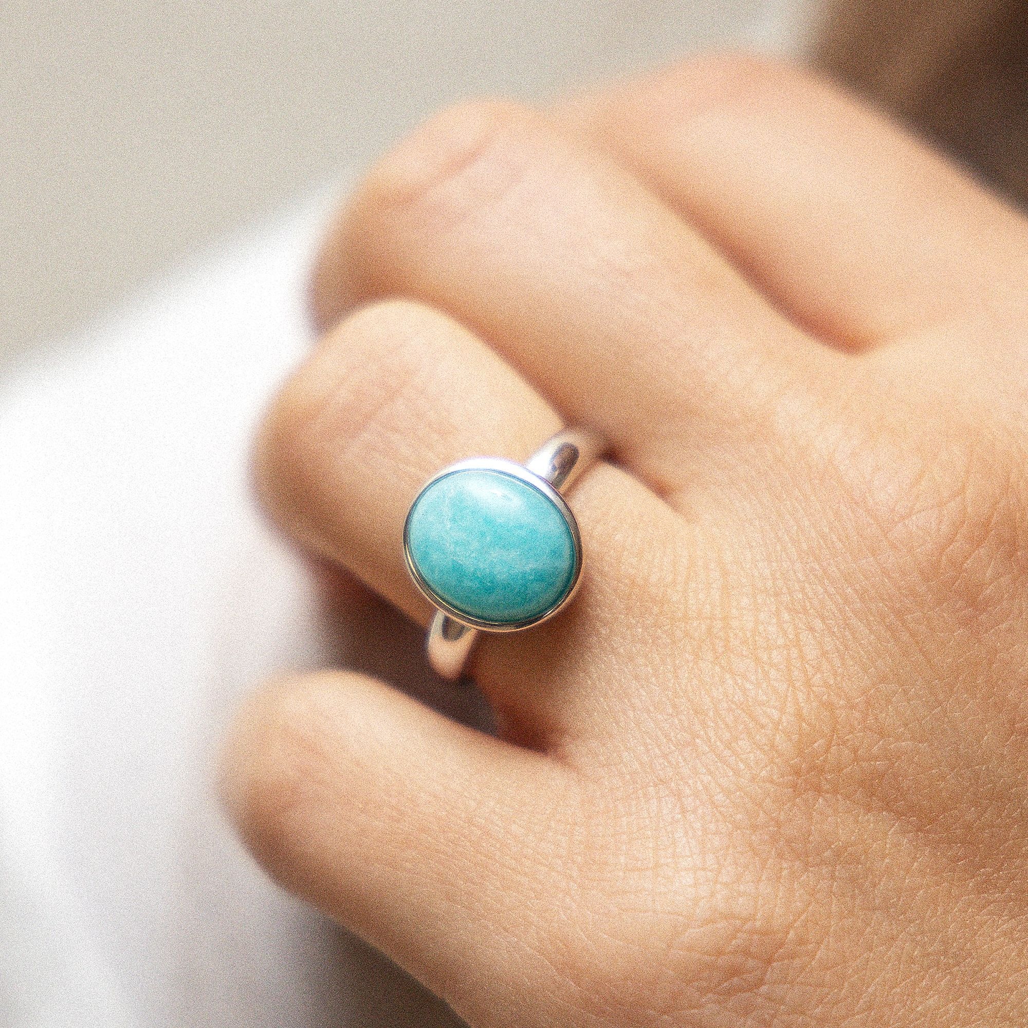 Zeeme Amazonite 925 Sterling Silver Ring White Size 62 2