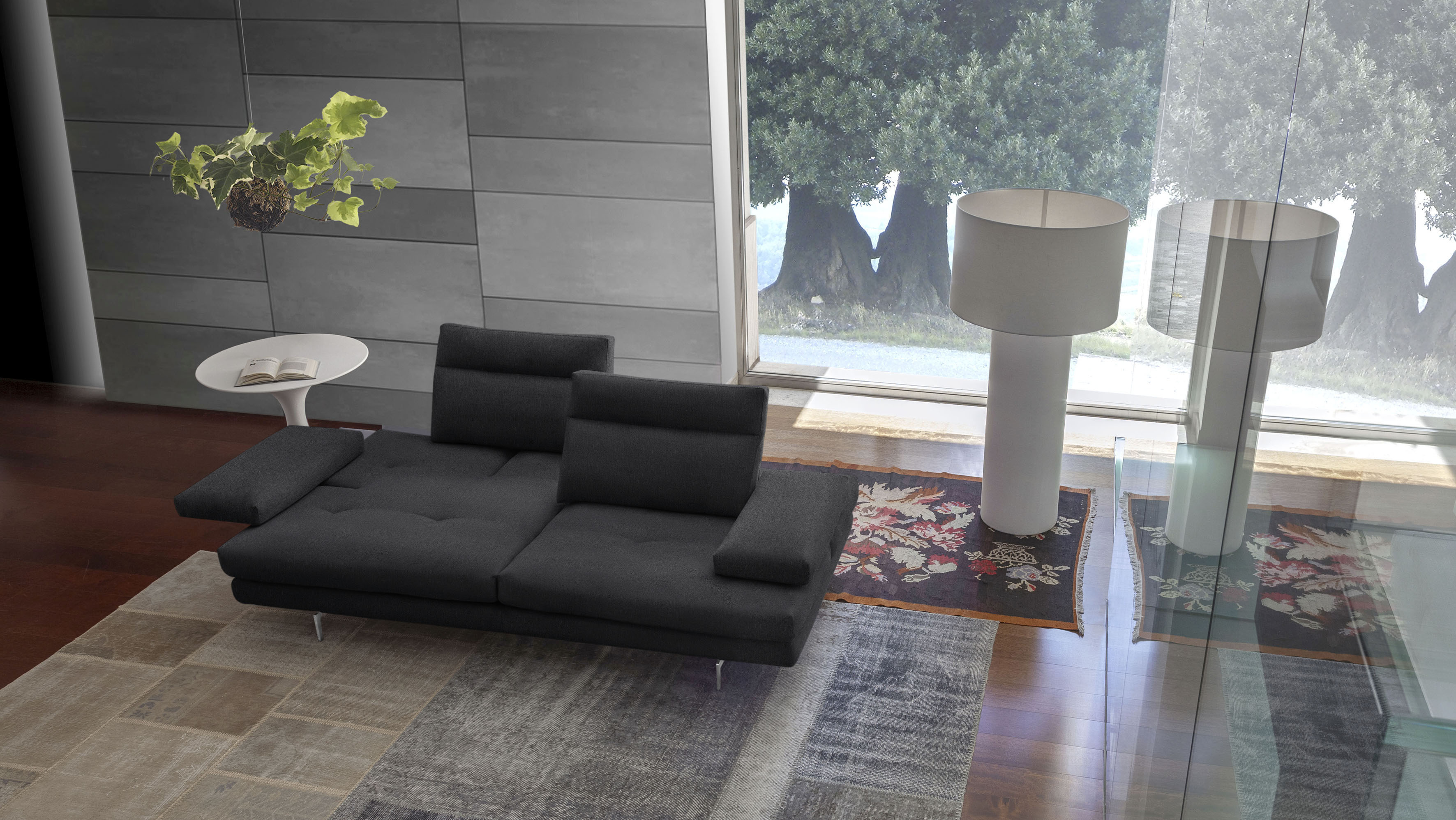 CALIA ITALIA 3-Sitzer "Toby Wing, 208 cm breit, Designsofa mit hohem Sitzkomfort" inklusive Sitztiefenverstellung, Füße in Chrom glänzend