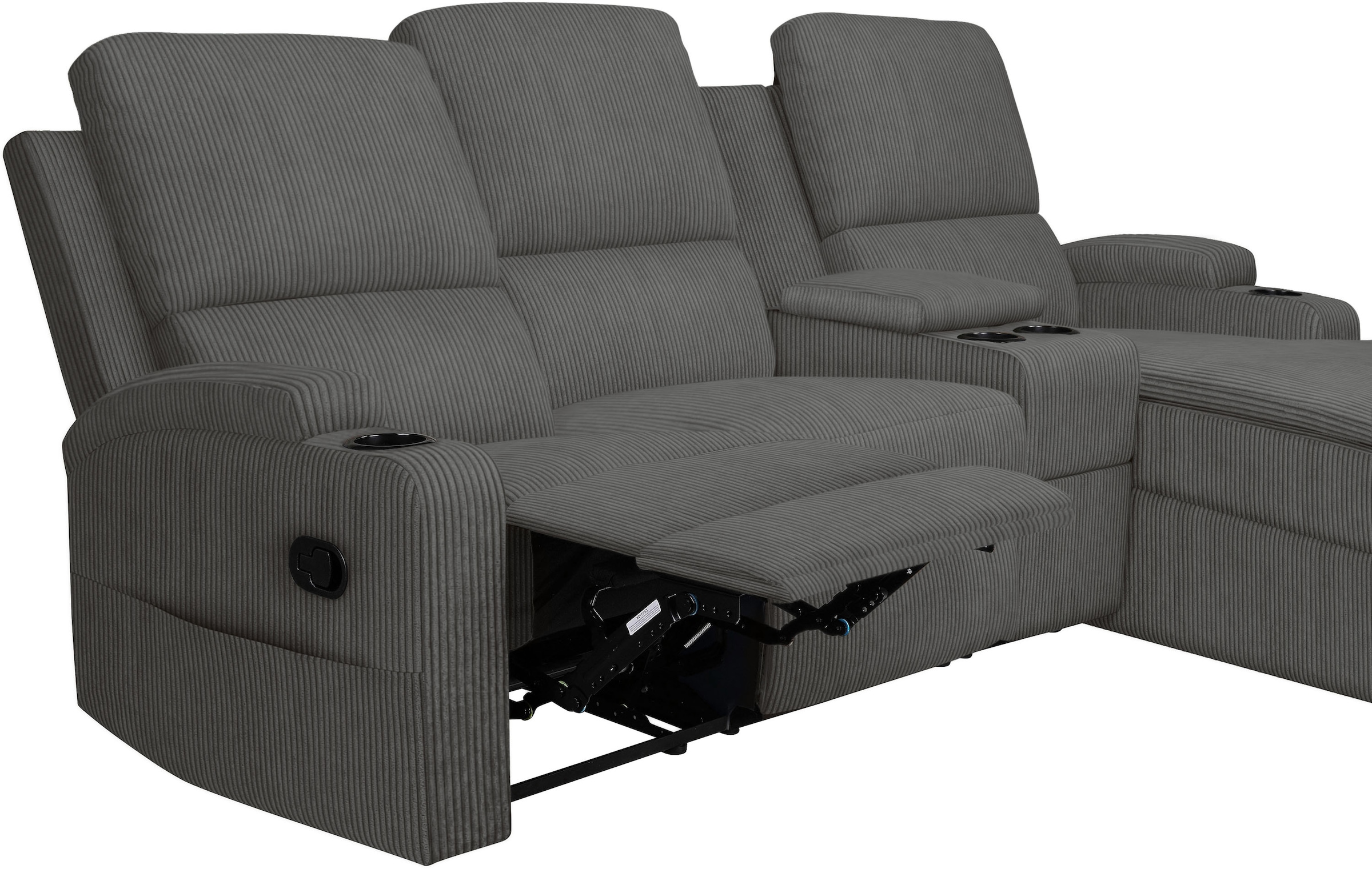 OTTO home Ecksofa »NAPORI Multimediasofa, 3er Kinosessel XXL, L-Form, Cord« Kinosofa mit Relaxfunktion, Getränkehalter, Staufach und Staukasten