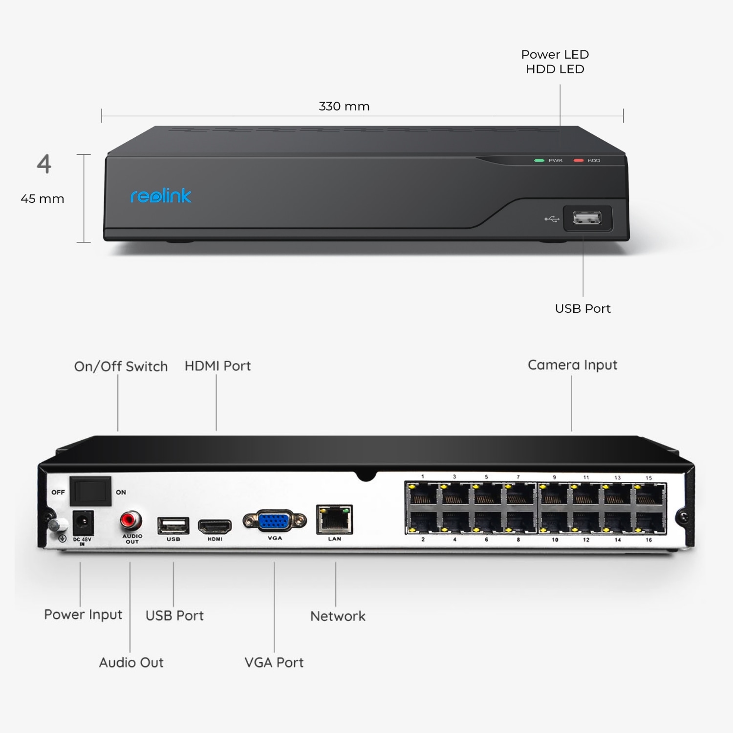 Reolink Netzwerk-Videorecorder »NVS16 - 16-Kanal PoE NVR für 24/7-Aufnahmen«, unterstützt max. 16MP, eingebaute 4TB HDD, max. 12TB Speichergröße