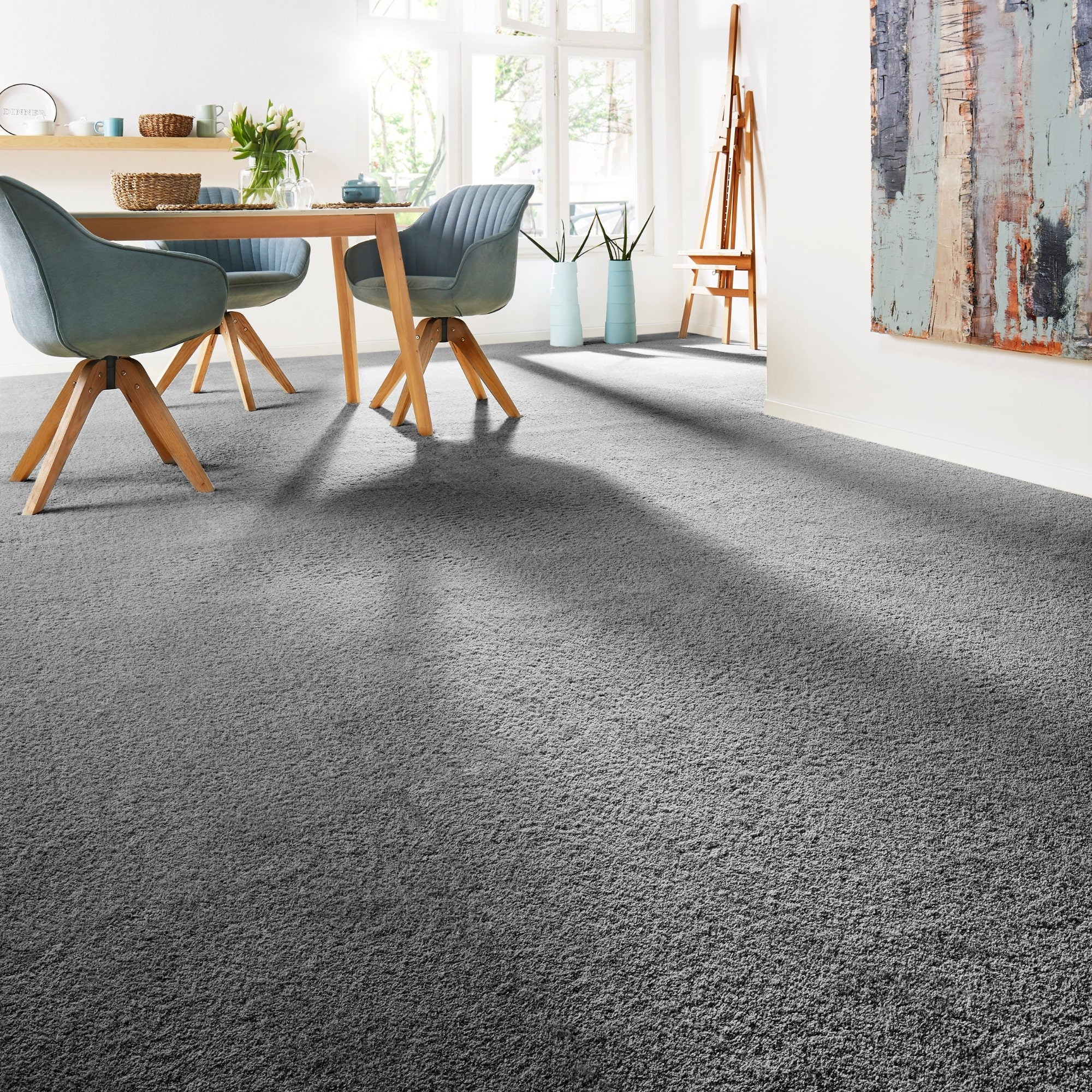 Teppichboden ANDIAMO "Softness, Velours, Gesamthöhe 17 mm, Made in Belgium", grau, B:400cm L:600cm, Kunstfaser, Teppiche, Uni Farben, Breite 400 cm, besonders weich, Wohnzimmer, Schlafzimmer