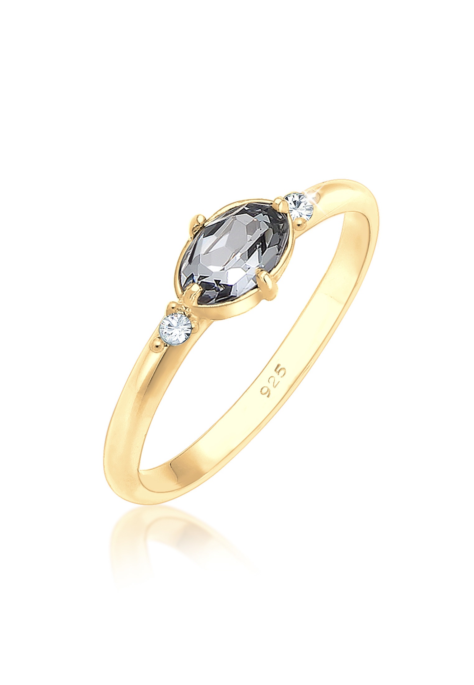 Verlobungsring ELLI "Bandring 925 Silber, mit Kristallen von Swarovski" Gr. 54, gold, Fingerringe, Damen, 54mm, Silber 925 (Sterlingsilber), 2mm, Verlobungsring