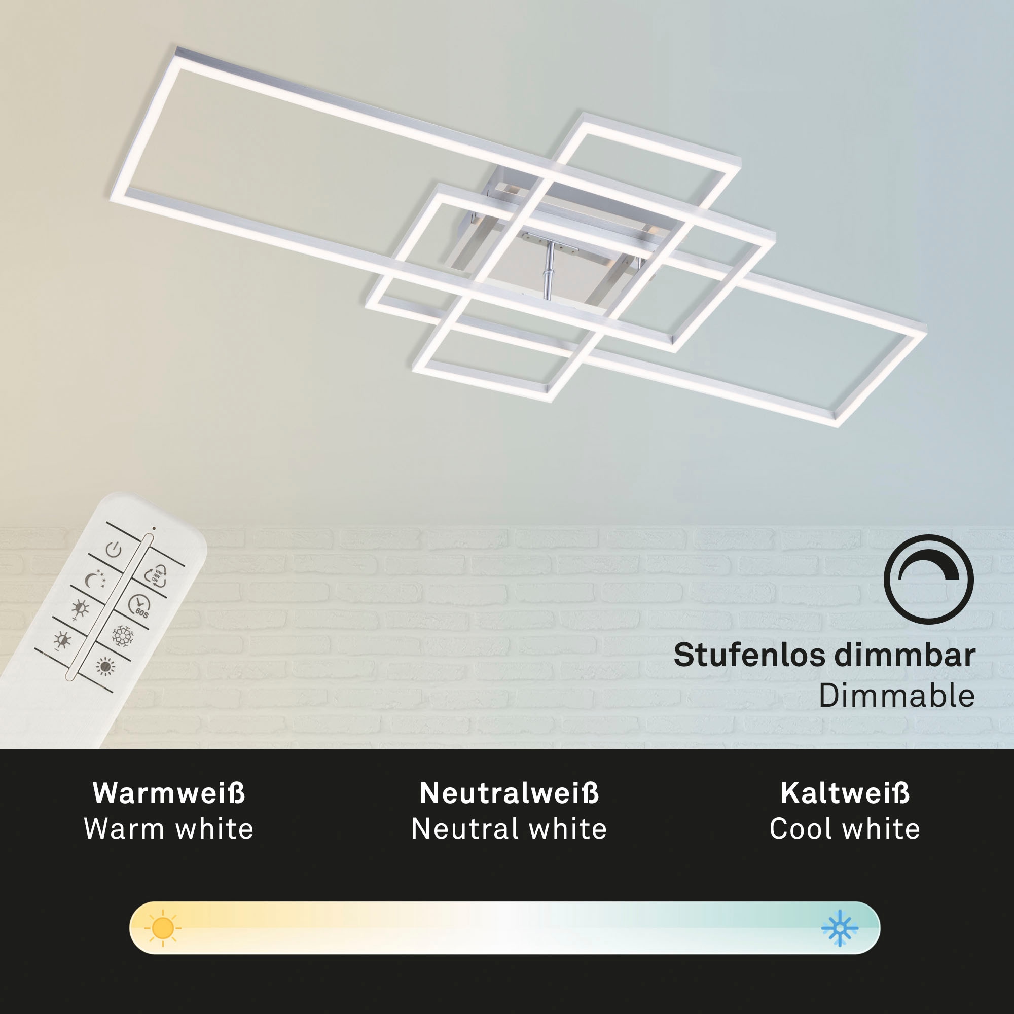 Briloner Leuchten LED Deckenleuchte »3156018 FRAME«, 1 flammig-flammig, Deckenlampe, 104x42x10cm, Chrom, 55W, Wohnzimmer, Schlafzimmer, Küche