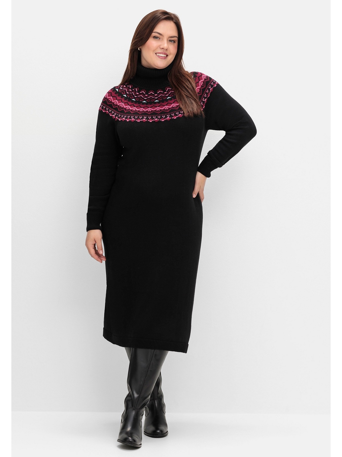 Sheego Strickkleid »Große Größen«, mit Rollkragen und Norwegermuster