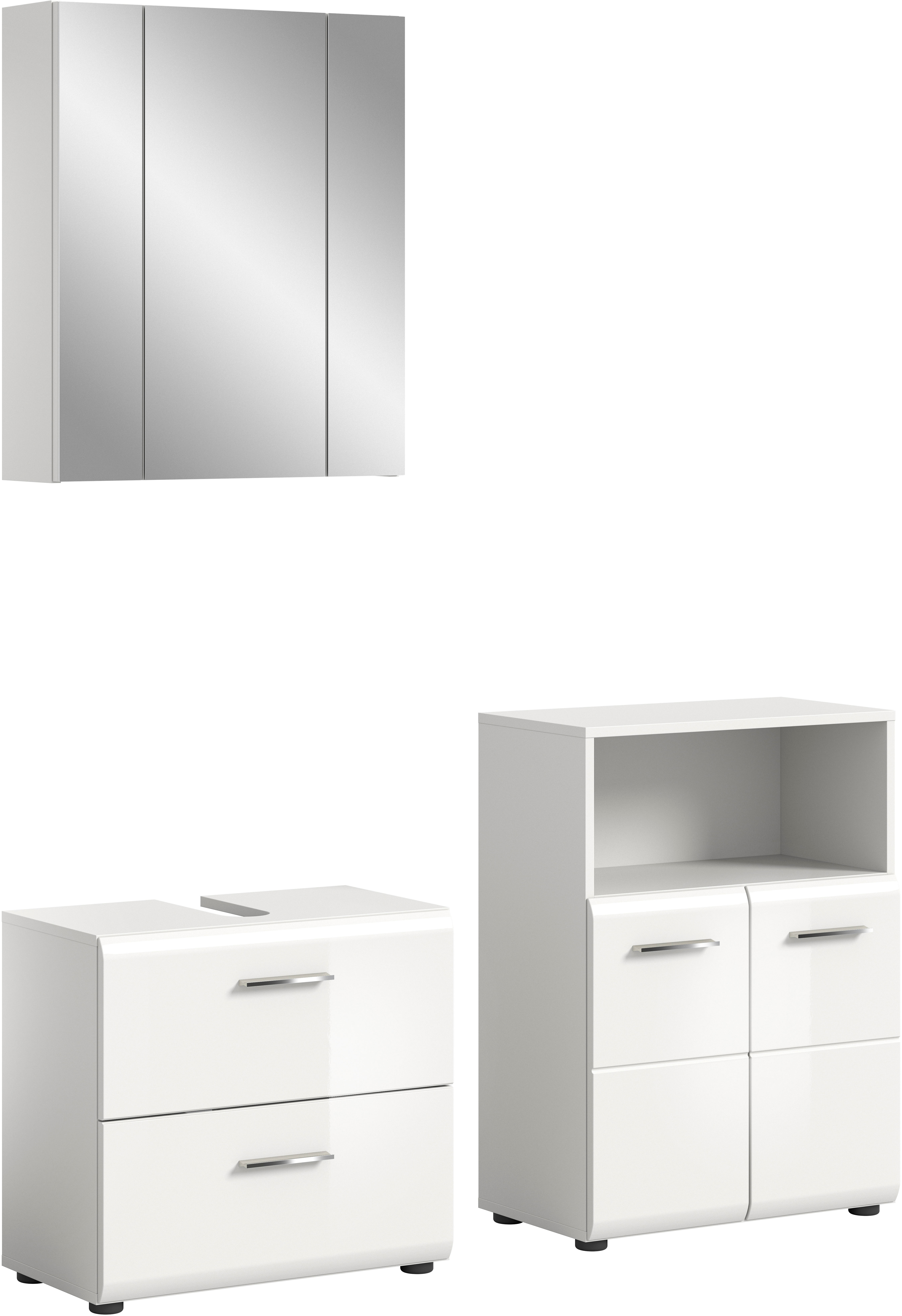 welltime Badmöbel-Set "FLORENZ, 3-teilige Badkombination, hochwertige MDF-Front" Set, best. aus: Waschbeckenunterschrank, Spiegelschrank, Midischrank breit