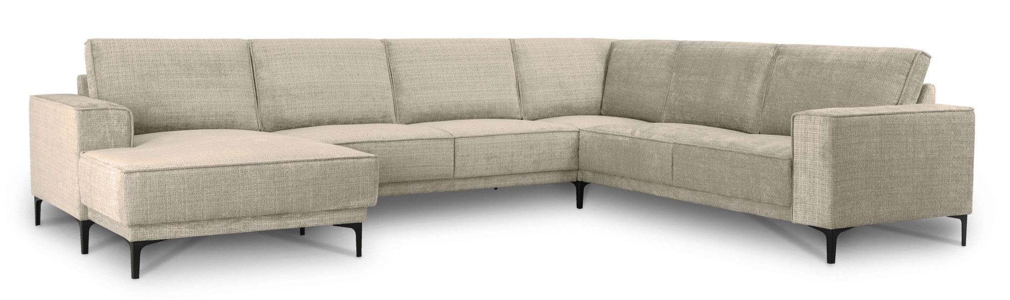 Places of Style Wohnlandschaft »XXL Sofa Oland, Struktur, Flachgewebe, Luxus-Microfaser, Boucle«, U-Form, 342 cm, Wellenunterfederung, Skandi-Design, Metallfüße