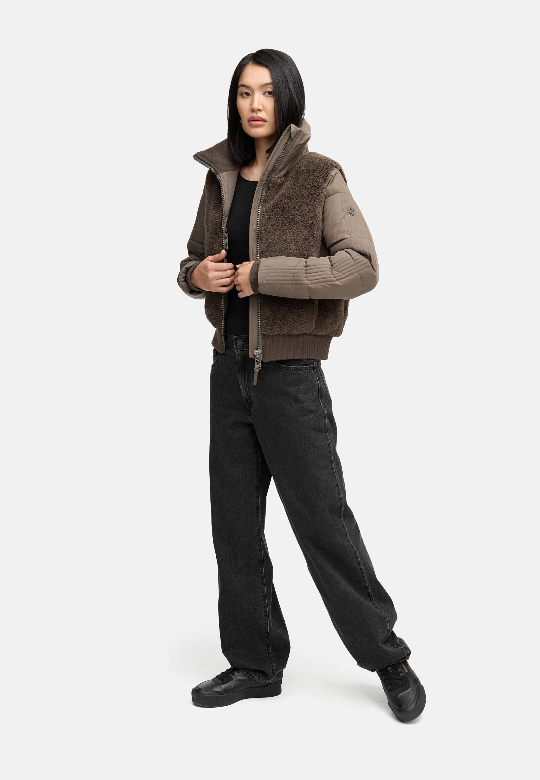Navahoo Plüschjacke »Teddyzone 14«, ohne Kapuze, Teddy-Fleece Jacke mit hohem Kragen