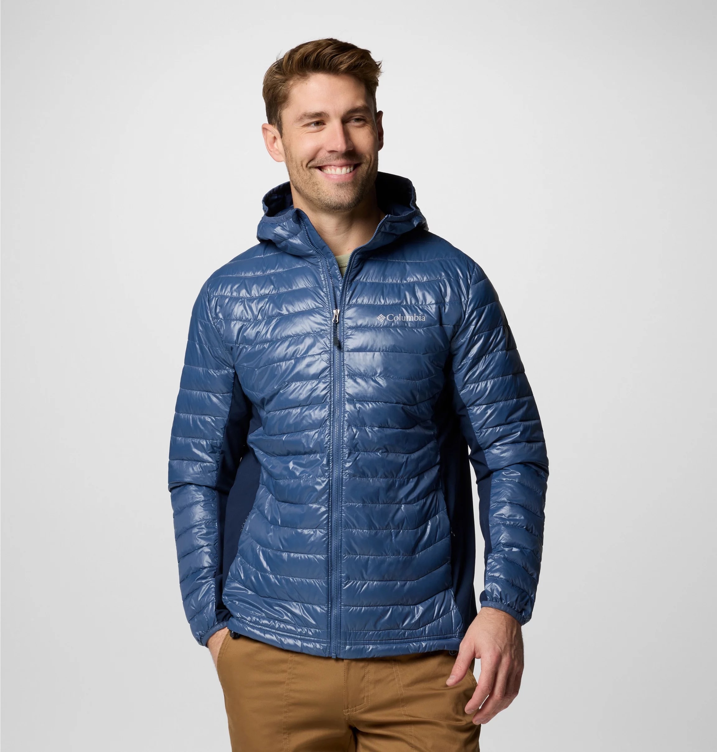 Columbia Steppjacke mit Kapuze mit Reißverschlusstaschen, atmungsaktiv, elastisch, hüftlange Passform