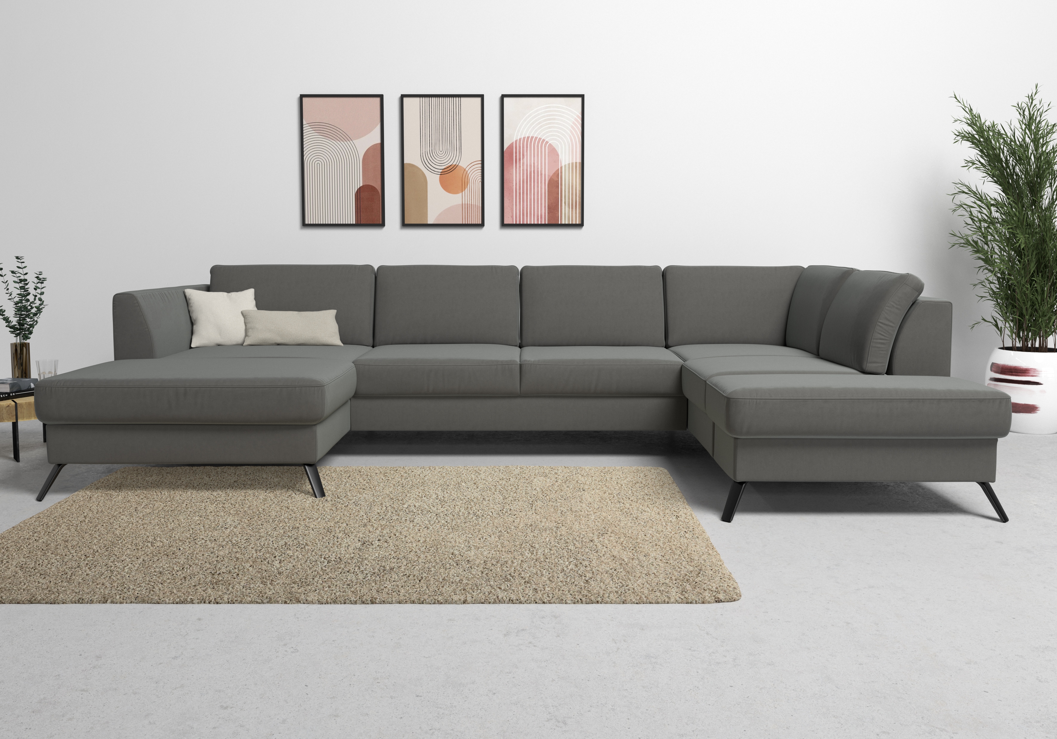 sit&more Wohnlandschaft "Olsen U-Form" inklusive Sitztiefenverstellung, optional Schlaffunktion, 15cm hoch