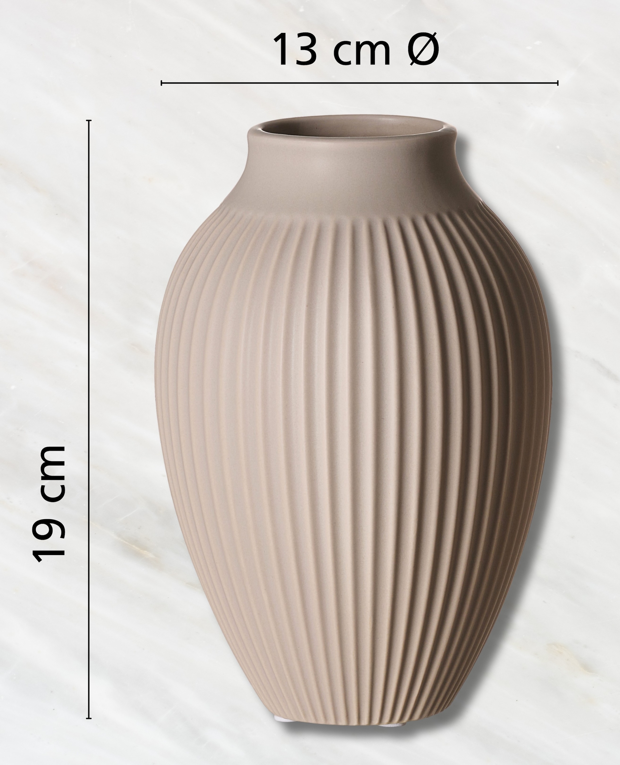 Ritzenhoff & Breker Tischvase »Vase Alsta, 13/13/19 cm, Weiß, Grau oder Beige, bauchige Vase« mit feiner Rillenstruktur