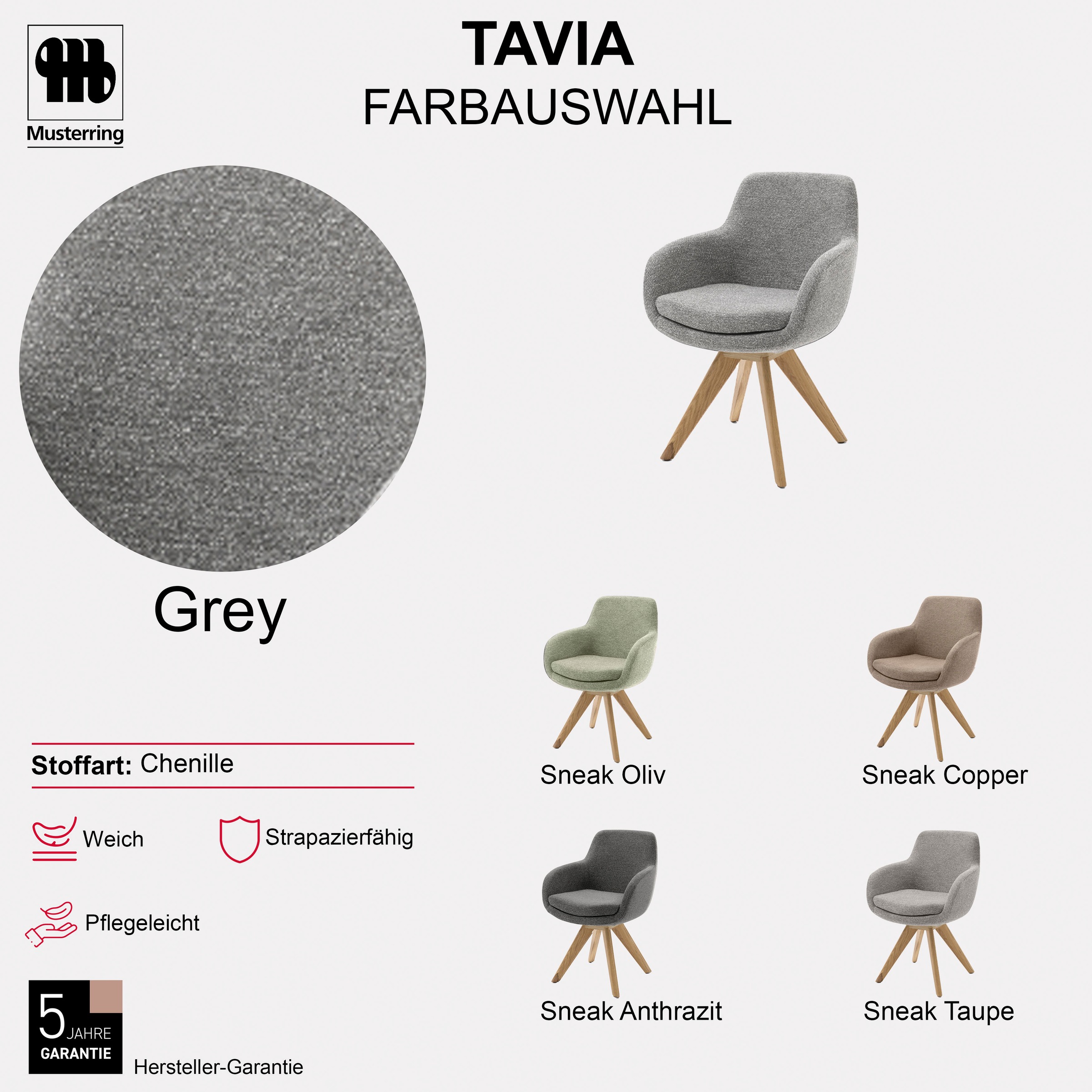 Esszimmerstuhl MUSTERRING "Tavia", grau (grau, wildeiche, grau), B:62cm H:86cm T:66cm, Stühle, Esszimmerstuhl, Stativgestell Wildeiche massiv, Drehfunktion optional, diverse Farben 3