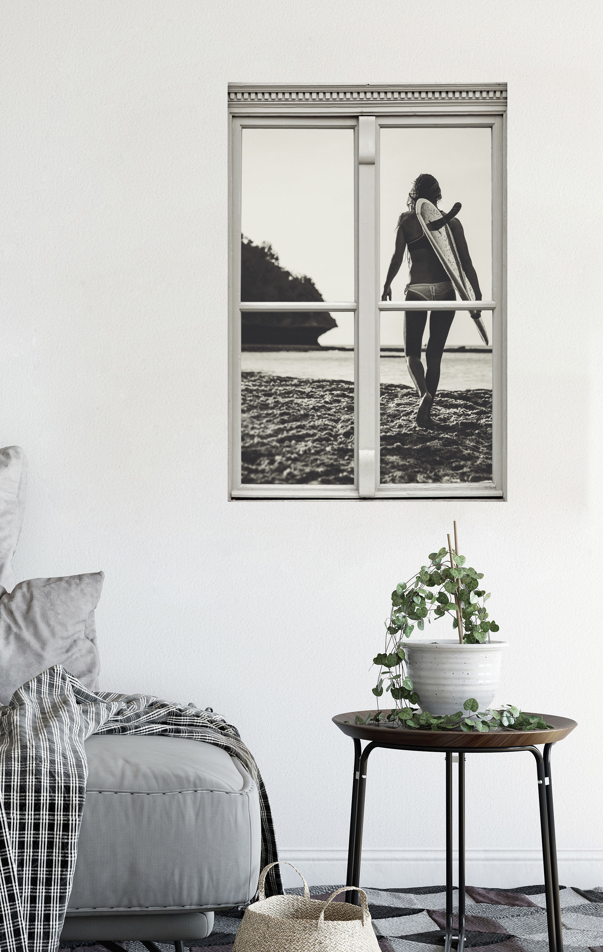 Thumbnail - queence Wandsticker "Surferin" Wandsticker, Wandbild, selbstklebend, 3D, Fenster