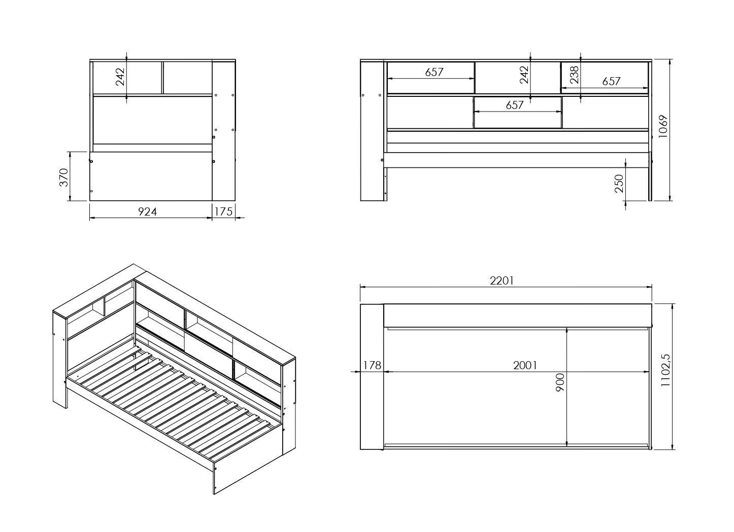 Home affaire Stauraumbett »Amance, Massivholz mit MDF, viel Stauraum, ideal für kleine Räume«, (Außenmaße B/T/H: 110,2/220,1/106,9 cm), FSC® zertifiziert, inklusive Lattenrost, Made in EU