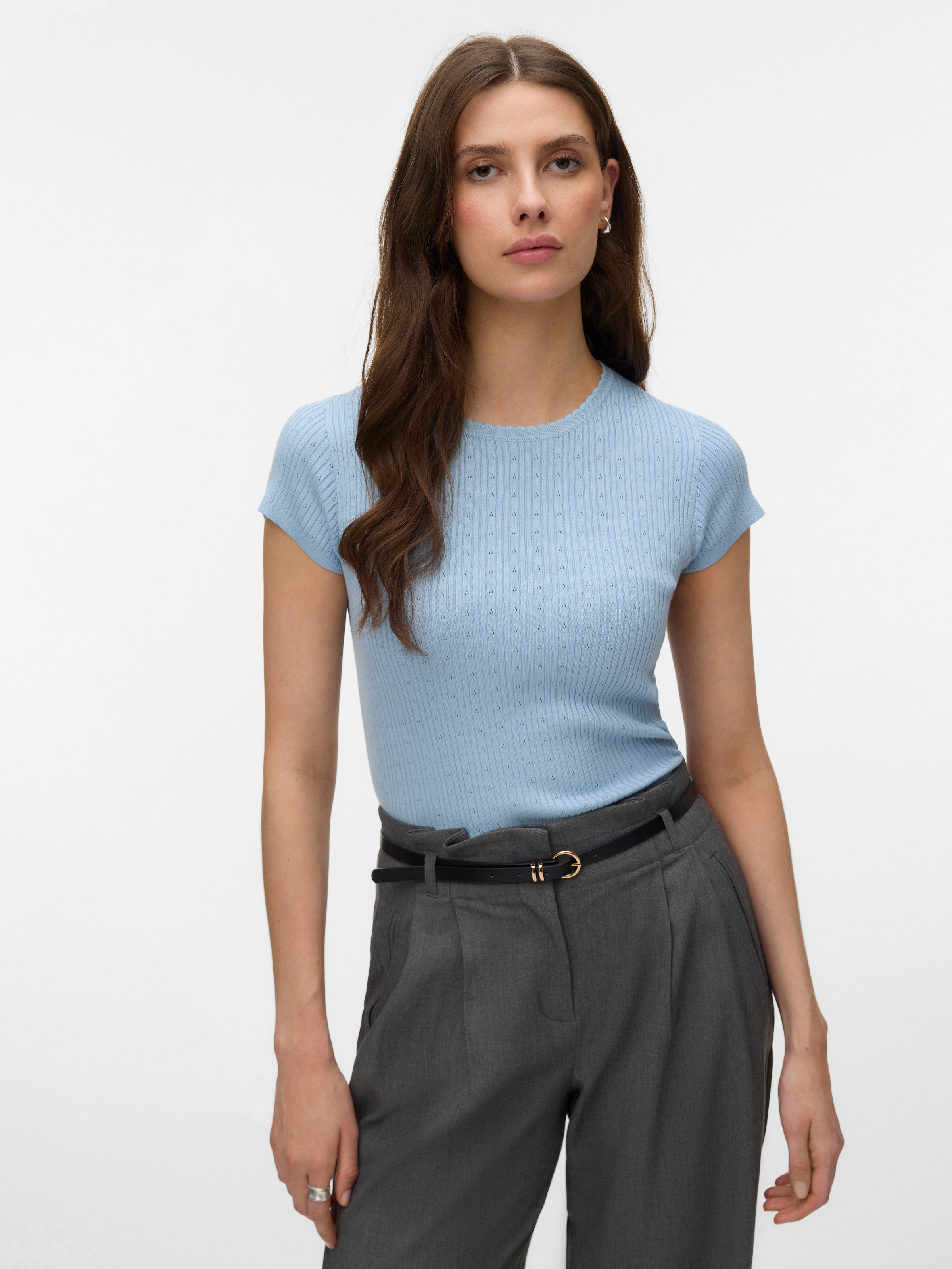 Vero Moda Kurzarmpullover "VMSILJE C/S O-NECK POINTELLE PULL NOOS" Sommerpu günstig online kaufen