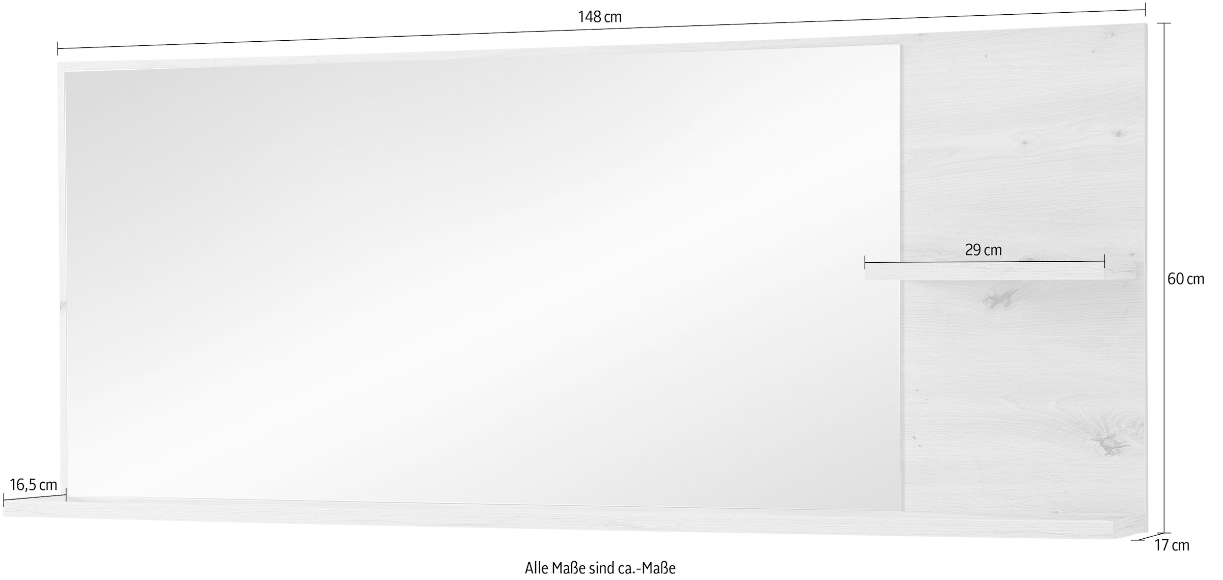 Innostyle Garderobenspiegel »BARI Wandspiegel«, (1 St.), Spiegelfläche 148 x 60 cm, 2 Ablageböden
