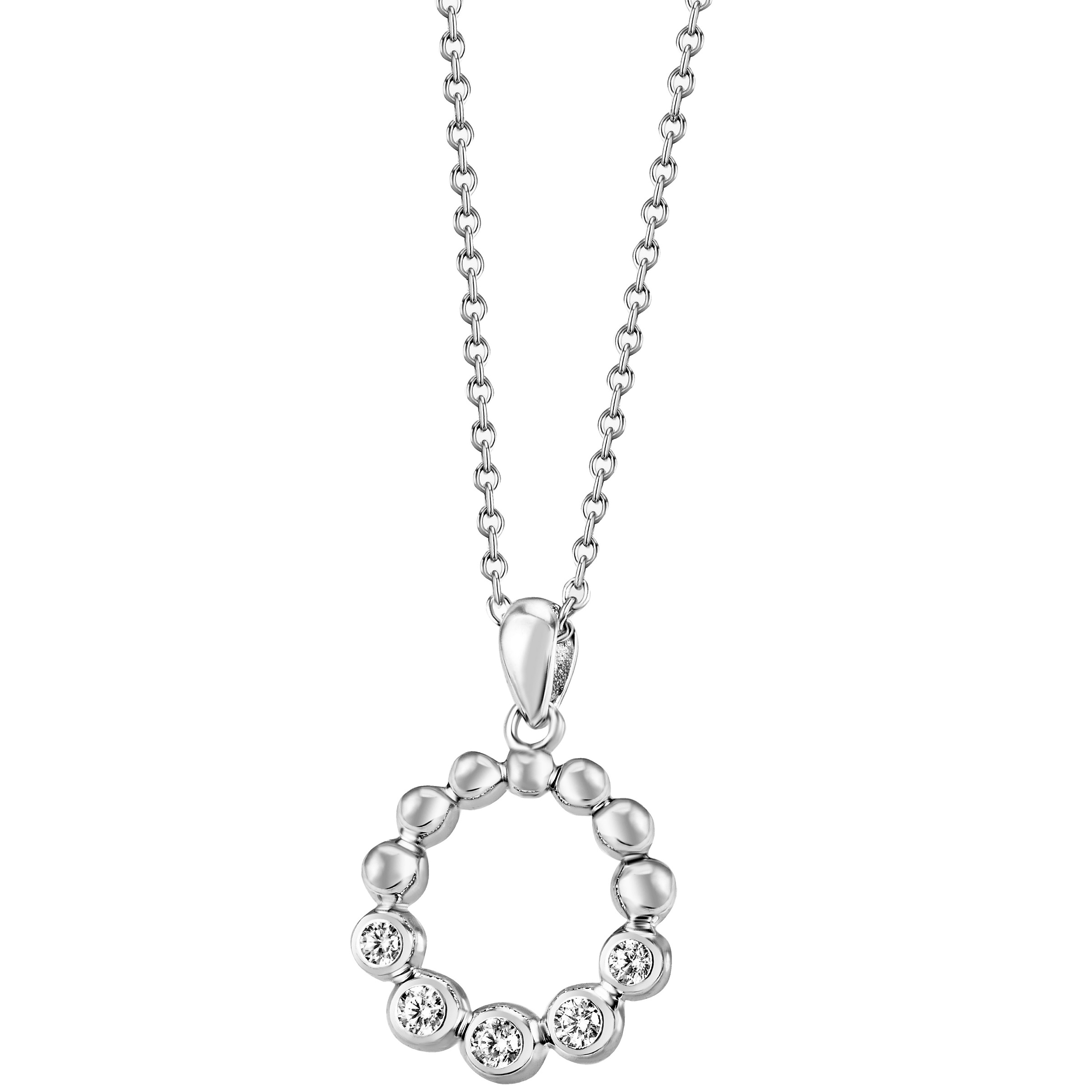 Kette mit Anhänger FIRETTI "Schmuck Geschenk Silber 925 Halsschmuck Ankerkette Kugeln rund Tennis", silberfarben, kristallweiß, Halsketten, Damen, Silber 925 (Sterlingsilber), L: 45 B: 1mm, mit Zirkonia (synth.), B:1mm