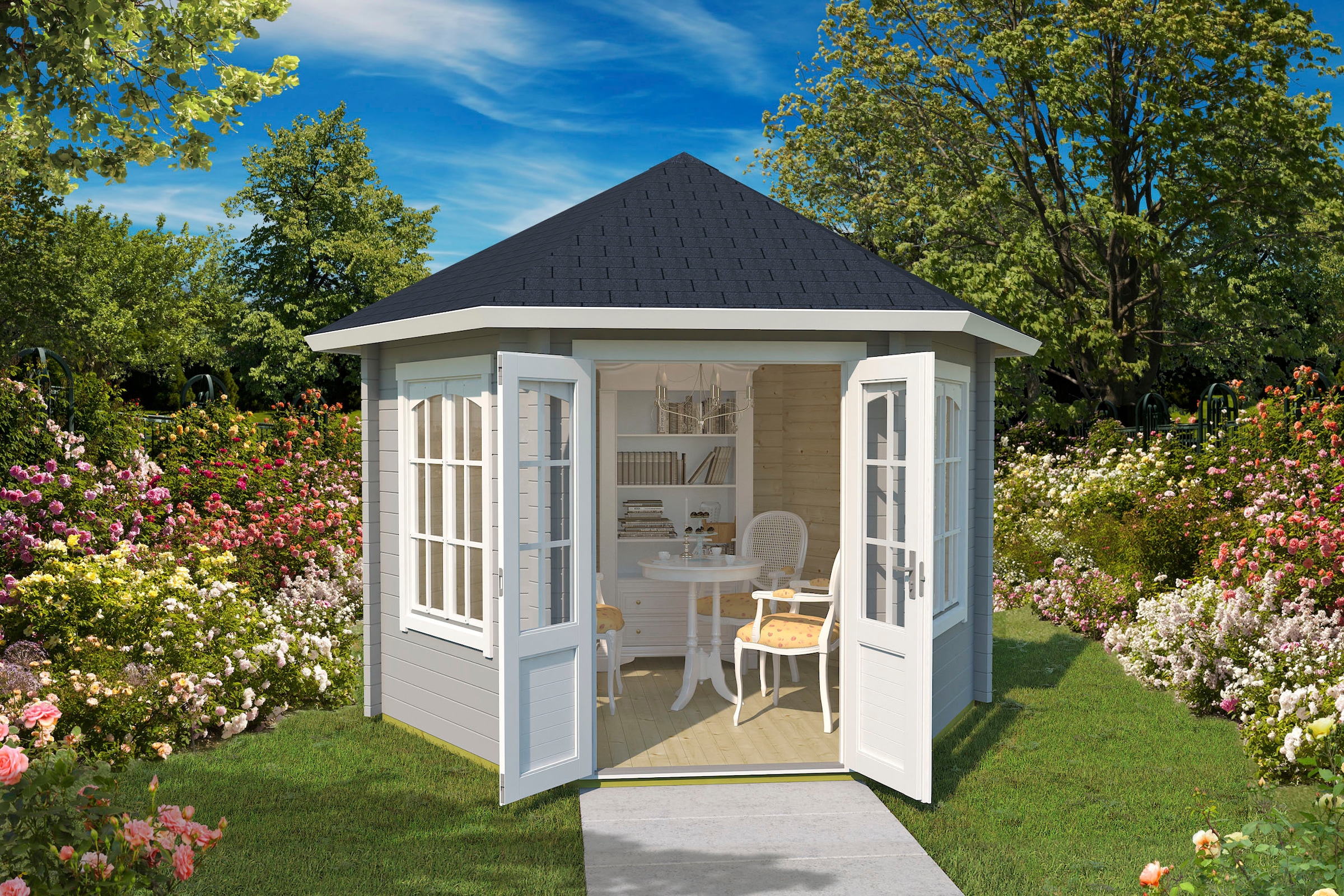 LASITA MAJA Pavillon »Rivera«, (Set, Inklusive Fussbodenbretter zum verlegen), BxT: 363,7x420 cm, Fichtenholz