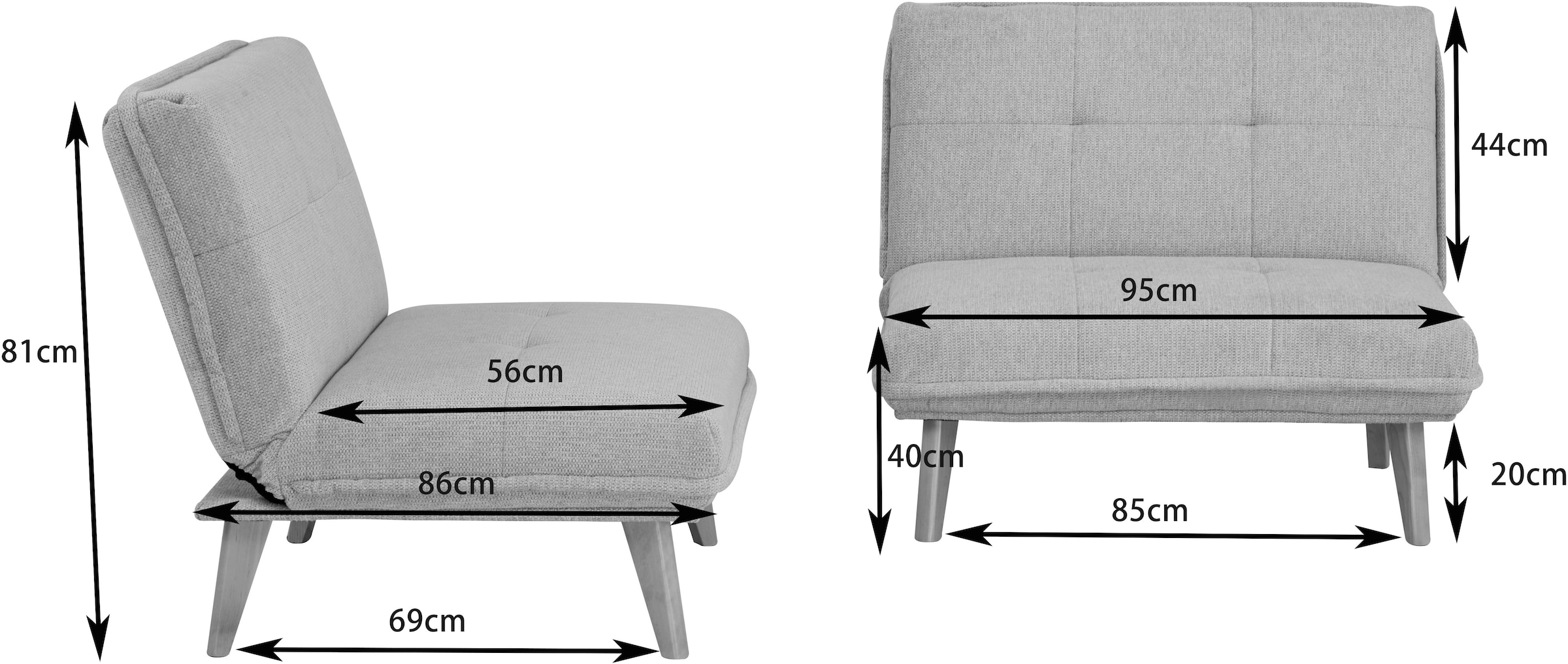 INOSIGN Sessel »DELANEY Schlafsofa, bestehend aus 2 Modulen, mit Schlaffunktion«, Bettsofa, Schlafsessel, Klappsofa, erweiterbar, in Webstoff