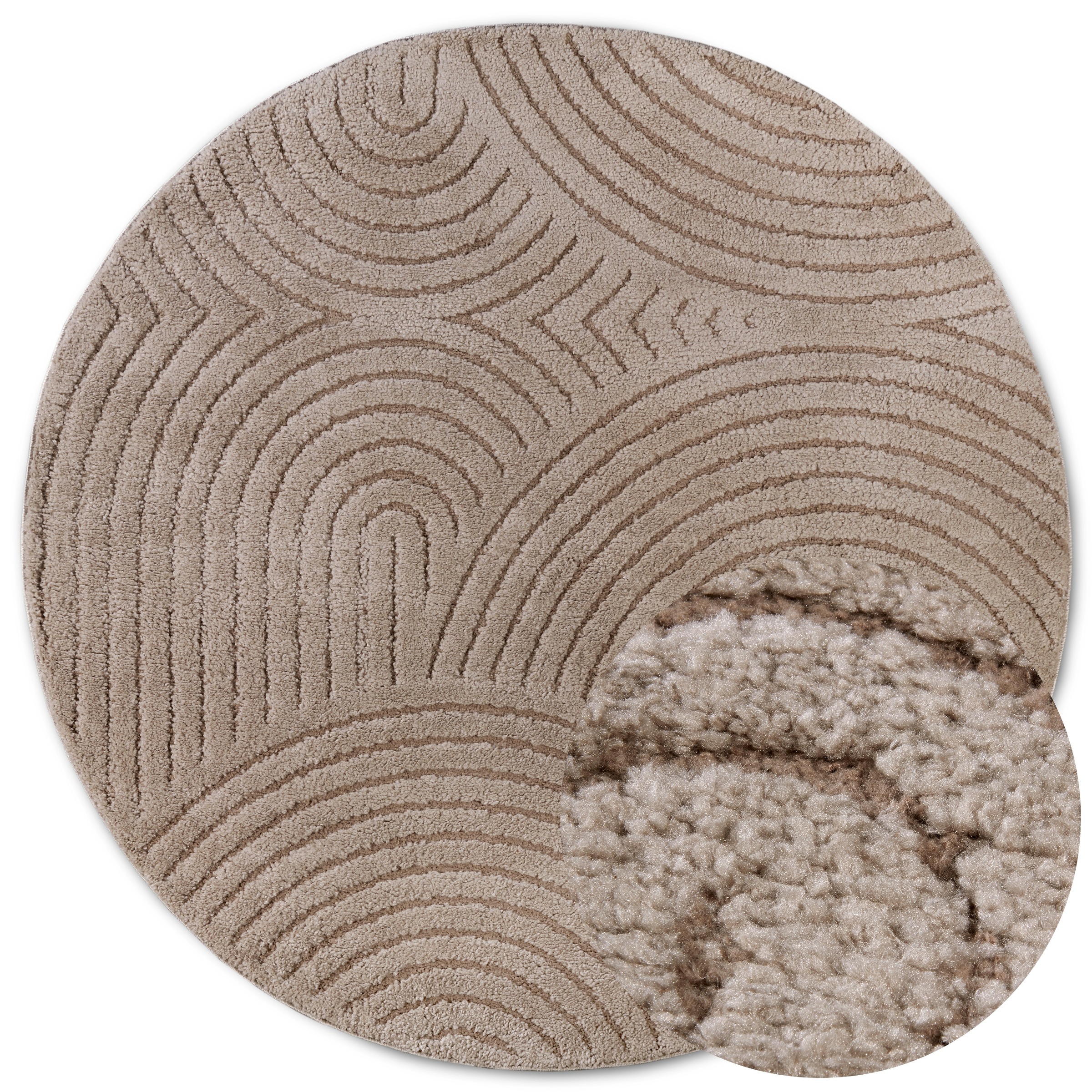 THE RUGS New York Design Rug Runner Panglao Polyester Geometric High Low Rug in Light Brown | Size: 200cm diameter