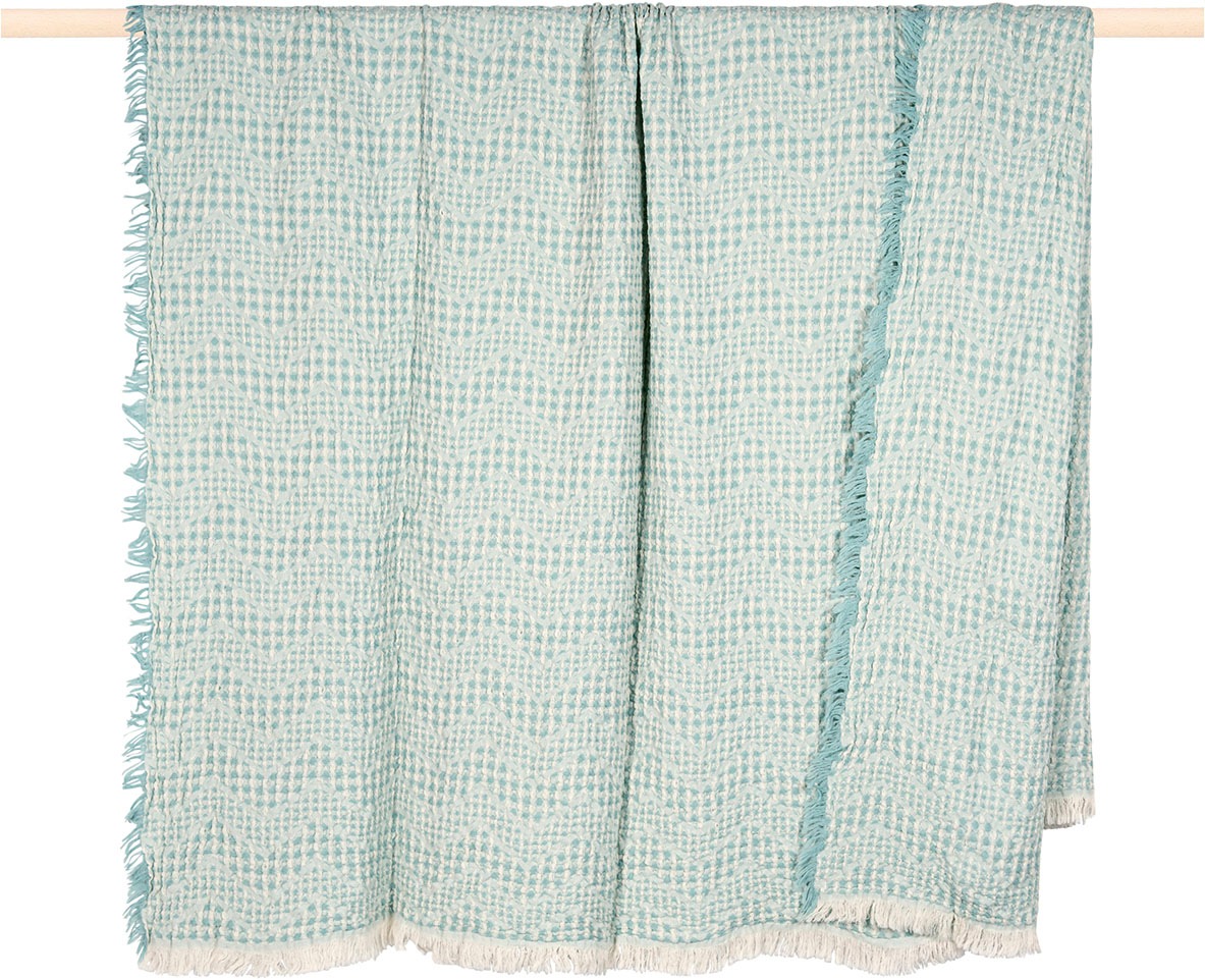 PAD Wohndecke "Waffle" Made in Europe, Waffelpique, reine Baumwolle, mit Fransen, 130x170 cm
