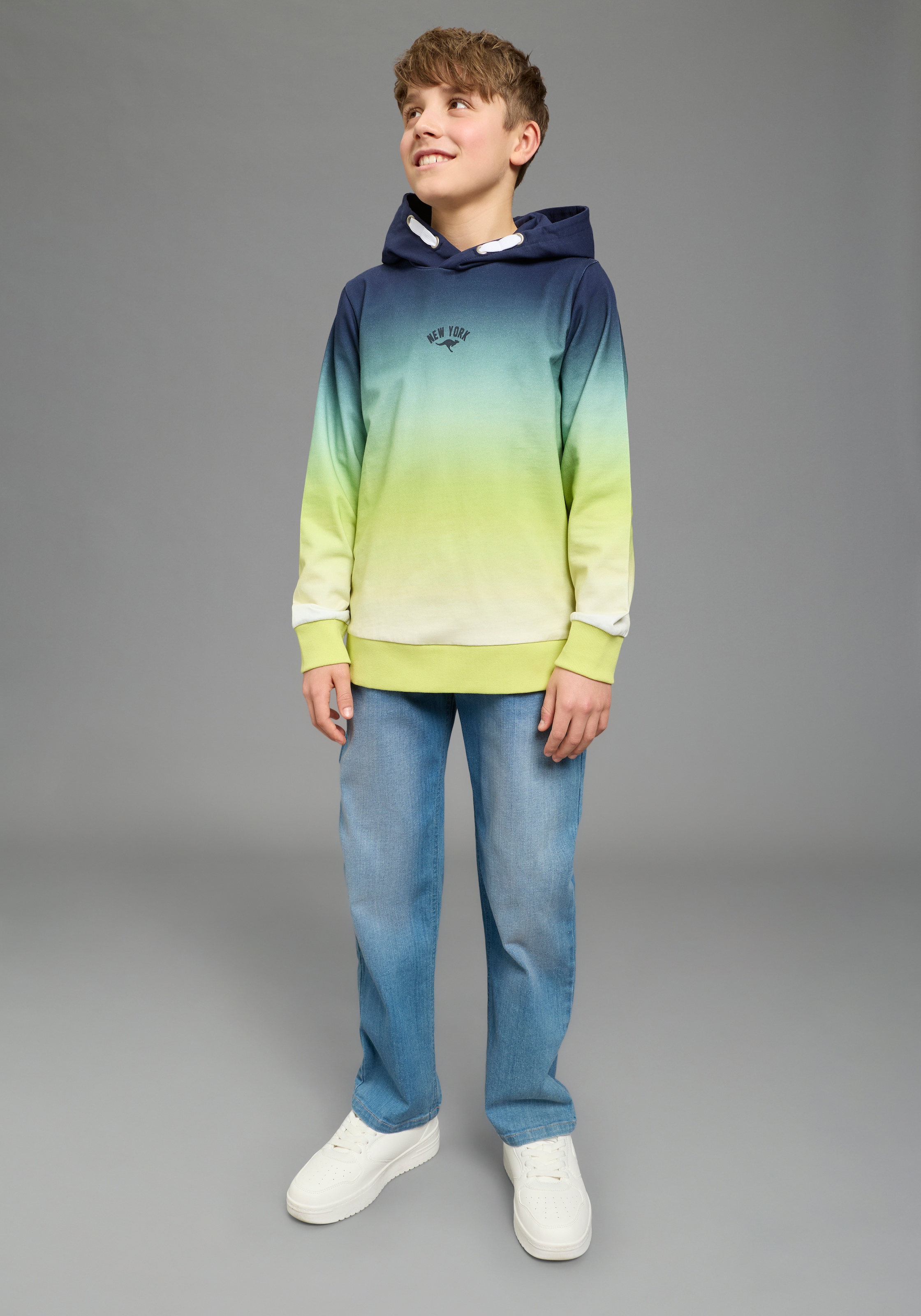 KangaROOS Kapuzensweatshirt »Kapuzenweatshirt mit Batik-Optik«, für Jungen, mit Kapuze, mit Batikmuster, aus Baumwolle
