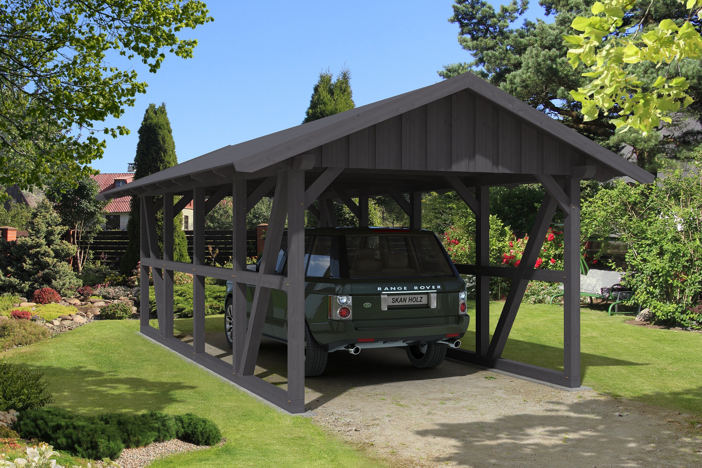 Skanholz Einzelcarport »Schwarzwald«, KVH-Fichte, 300 cm, Schiefergrau, mit Dachschalung