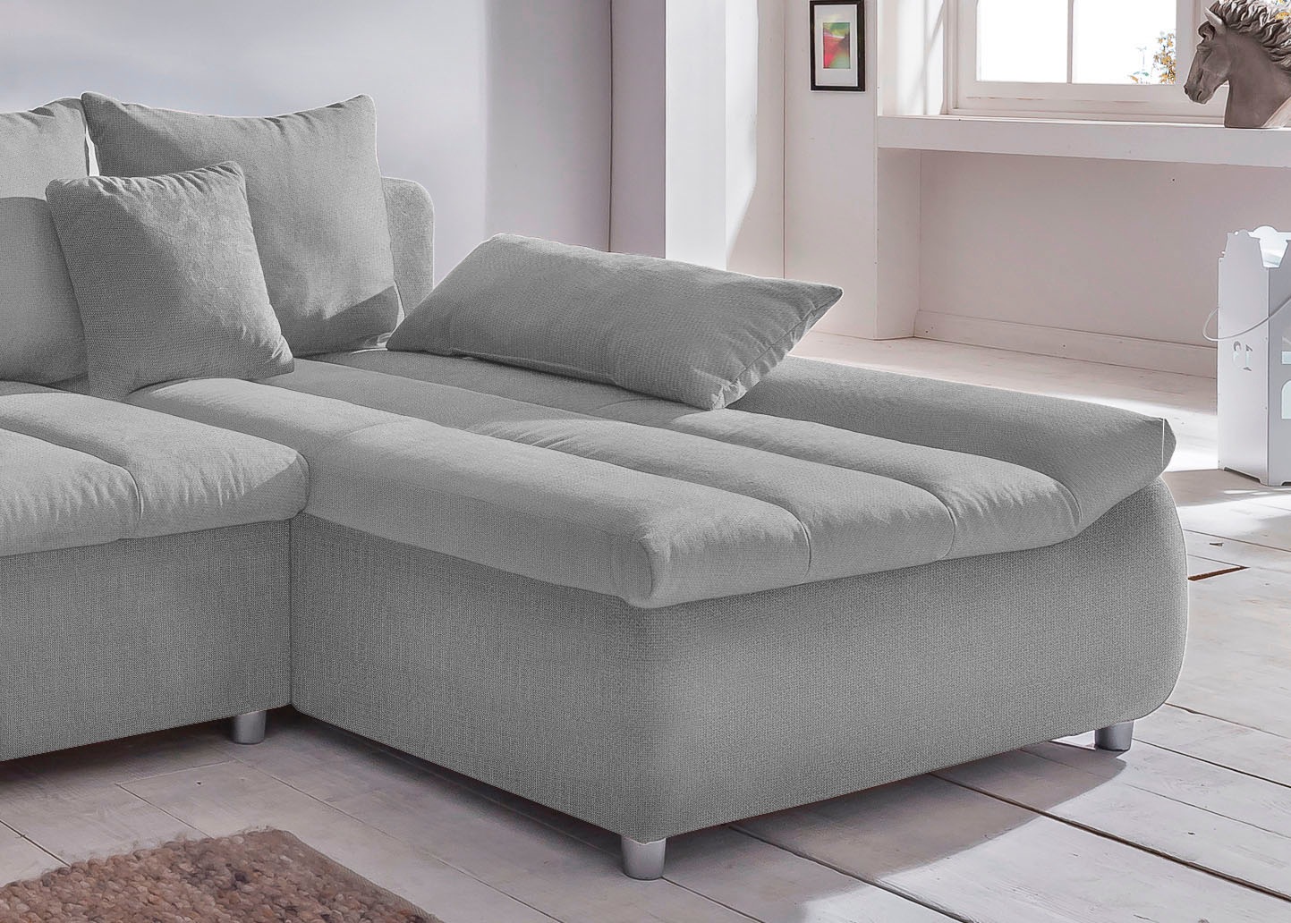 INOSIGN Ecksofa »Imola elegant und bequem, aktuelle Steppung im Sitz, L-Form«, wahlweise mit Bettfunktion