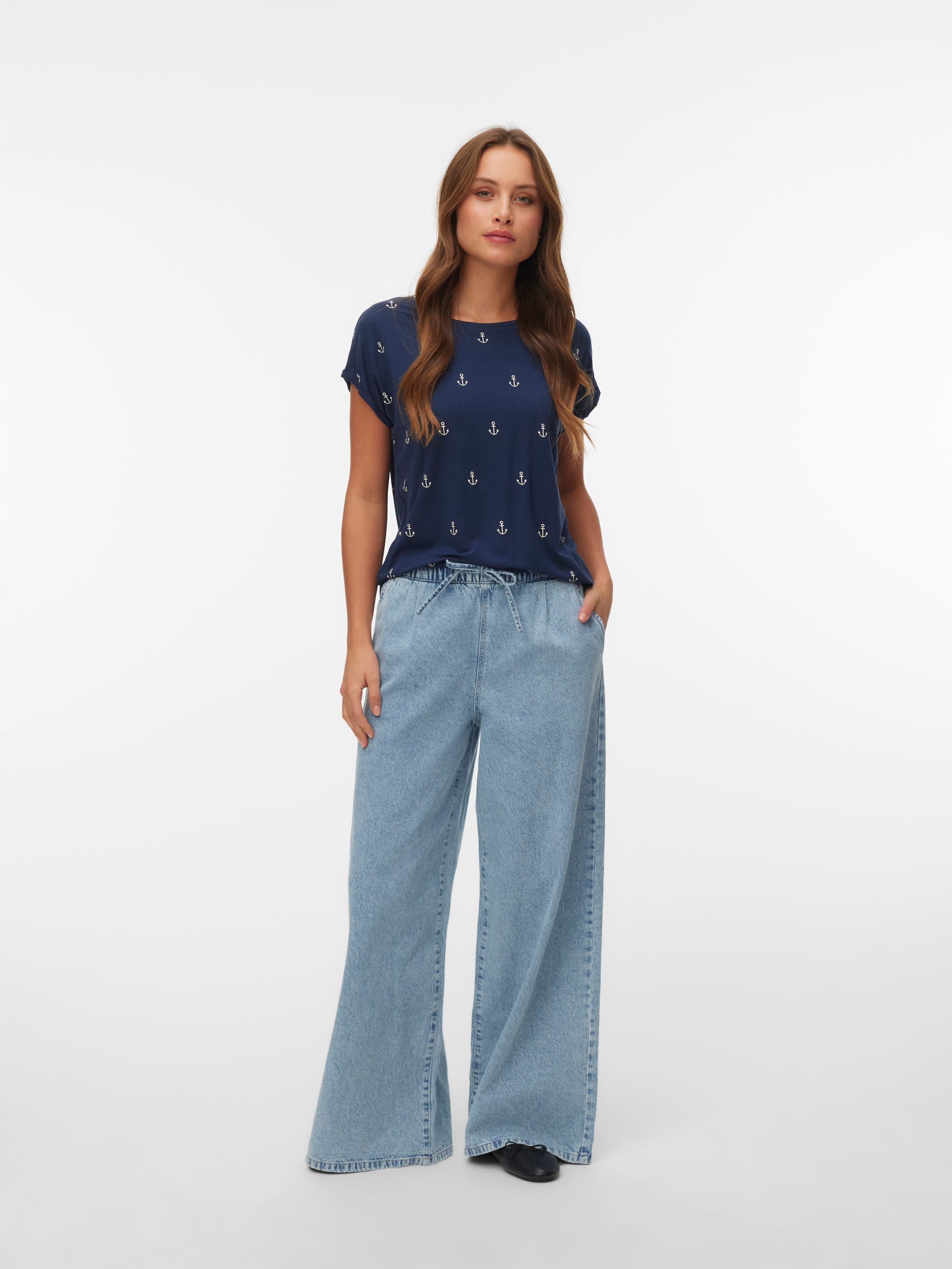 Vero Moda Kurzarmshirt »VMAVA SS TOP MULTI AOP NOOS« Materialmix, regular fit