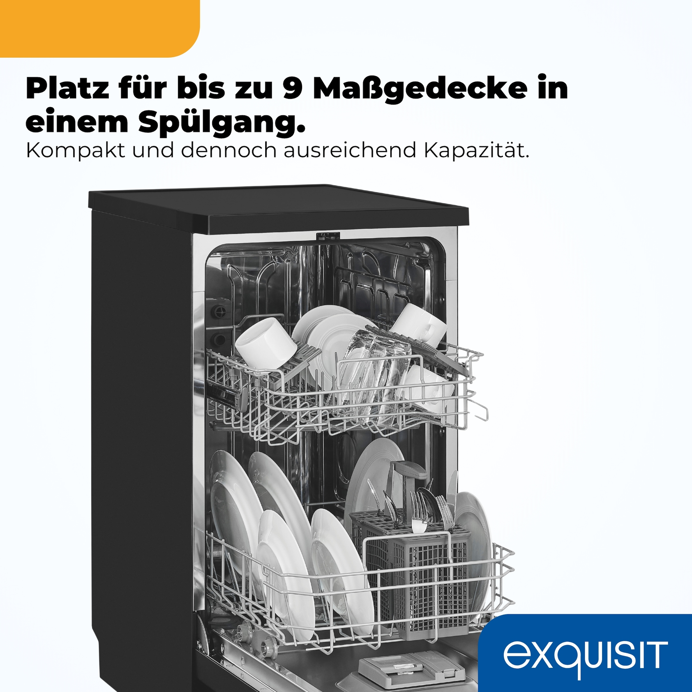 exquisit Standgeschirrspüler 9109 »GSP9109-451D schwarz« 10 l 9 tlg. Maßgedecke 9 Maßgedecke, 4 Programme, LED, Besteckkorb