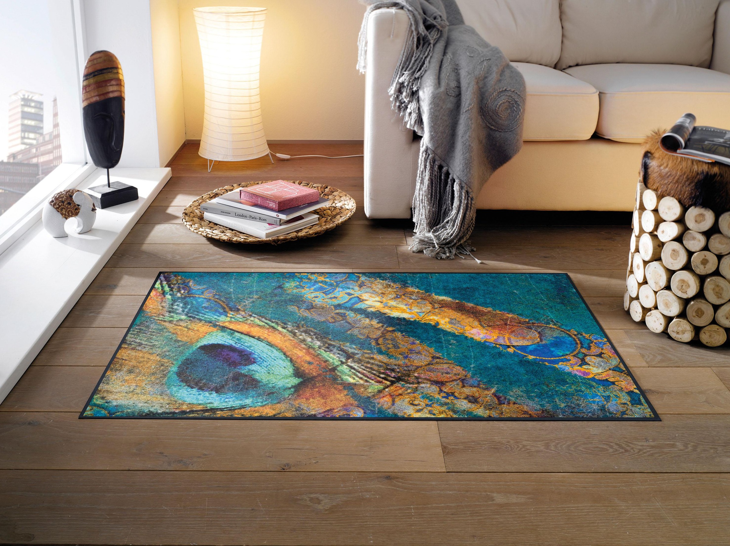 wash+dry by Kleen-Tex Teppich "Exotic Pavo" rechteckig 7 mm Höhe rutschhemm günstig online kaufen