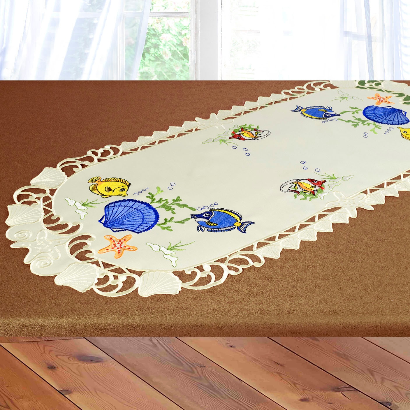Delindo Lifestyle Tischläufer »ZIERFISCHE«, glattes -Gewebe, bestickt 180  g/m² auf Rechnung | BAUR