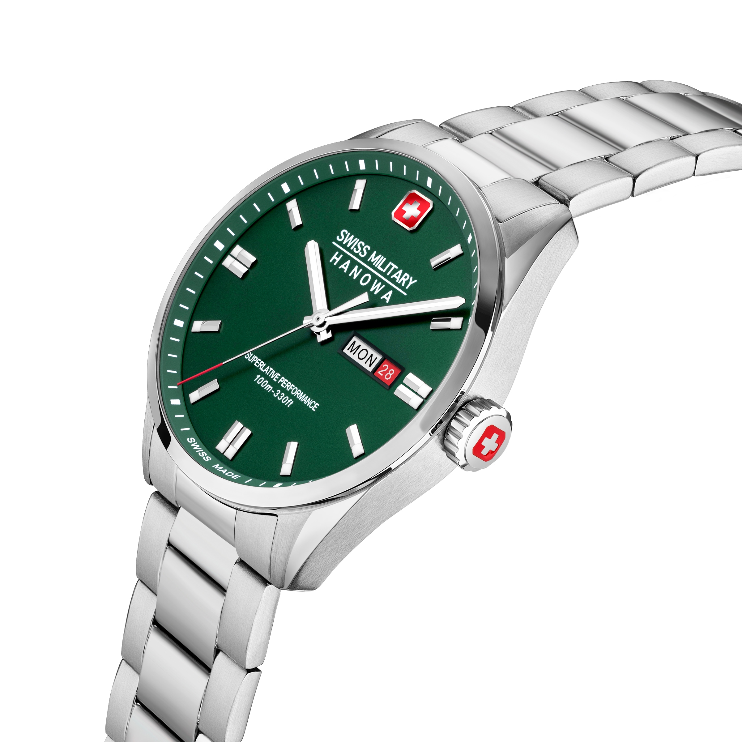 Swiss Military Hanowa Quarzuhr »Roadrunner Maxed« Armbanduhr, Herrenuhr, Swiss Made, Edelstahlarmband, analog, Tag