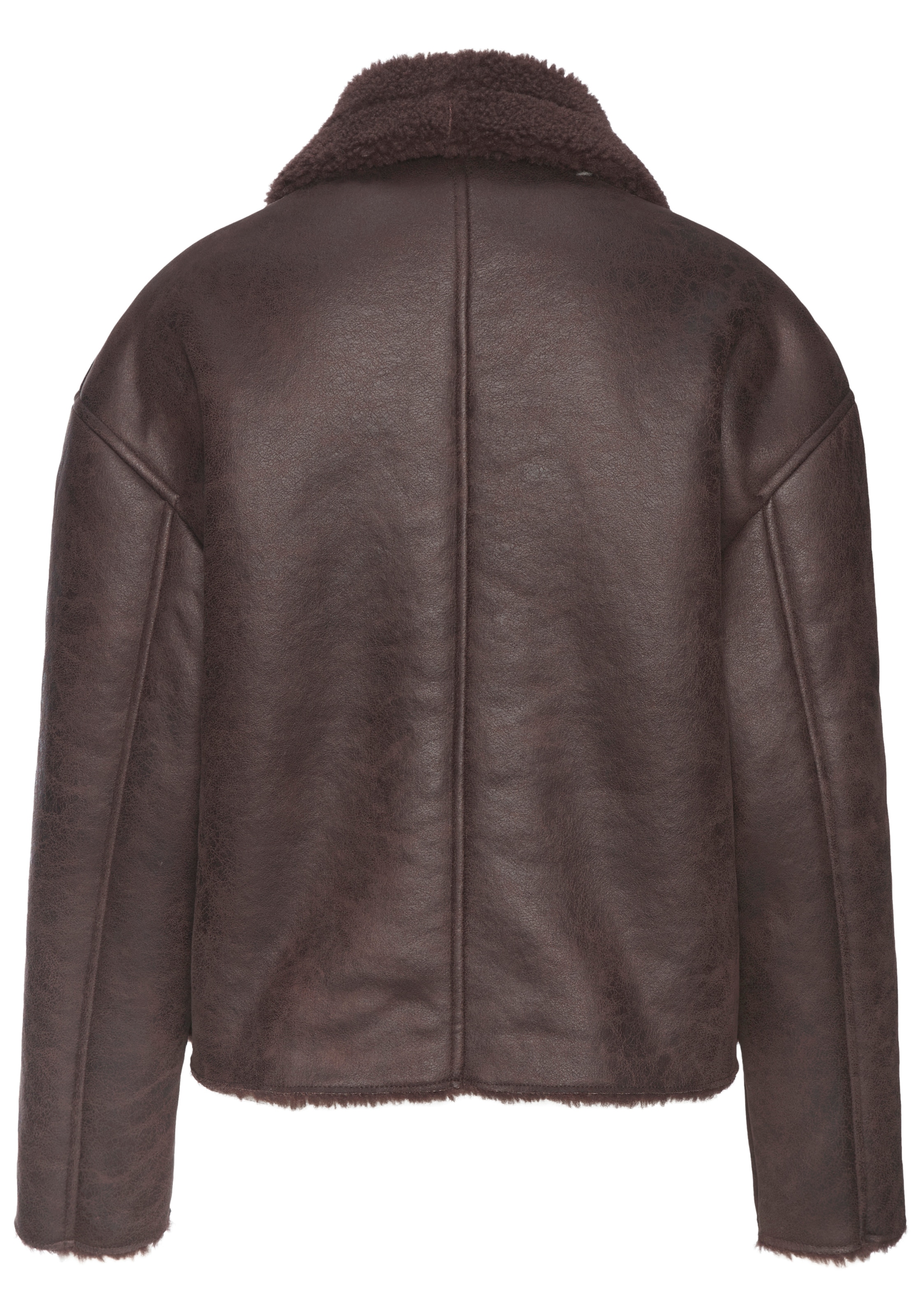 LASCANA Lederimitatjacke »mit weichem Teddyfutter und Knopfleiste« Kuschelige Übergangsjacke, Herbstjacke aus Kunstleder, Lammkunstfell