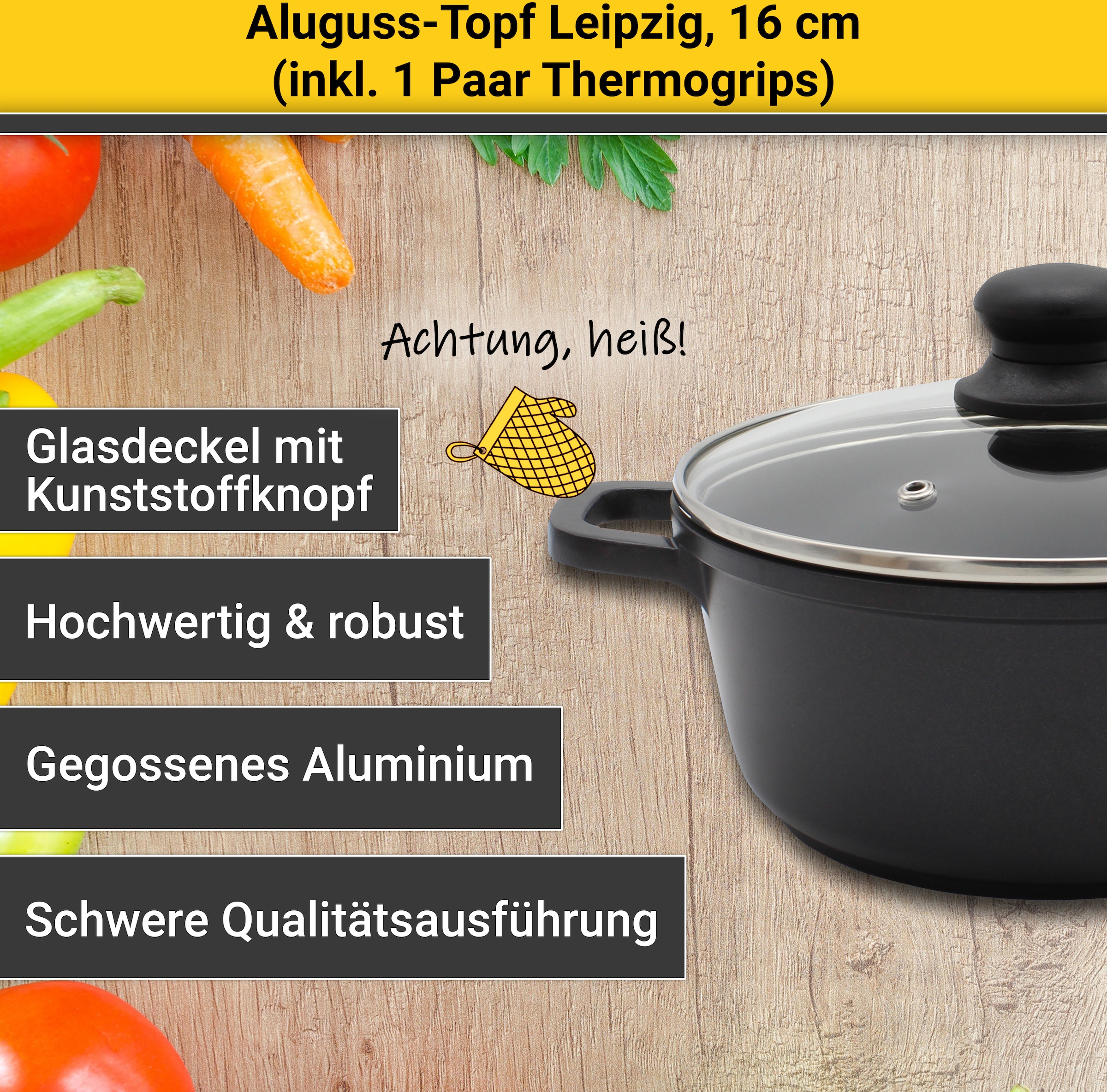 Krüger Fleischtopf »Leipzig«, Aluminiumguss, Antihaftversiegelung, | Sichtkochen BAUR Glasdeckel kaufen praktisches für
