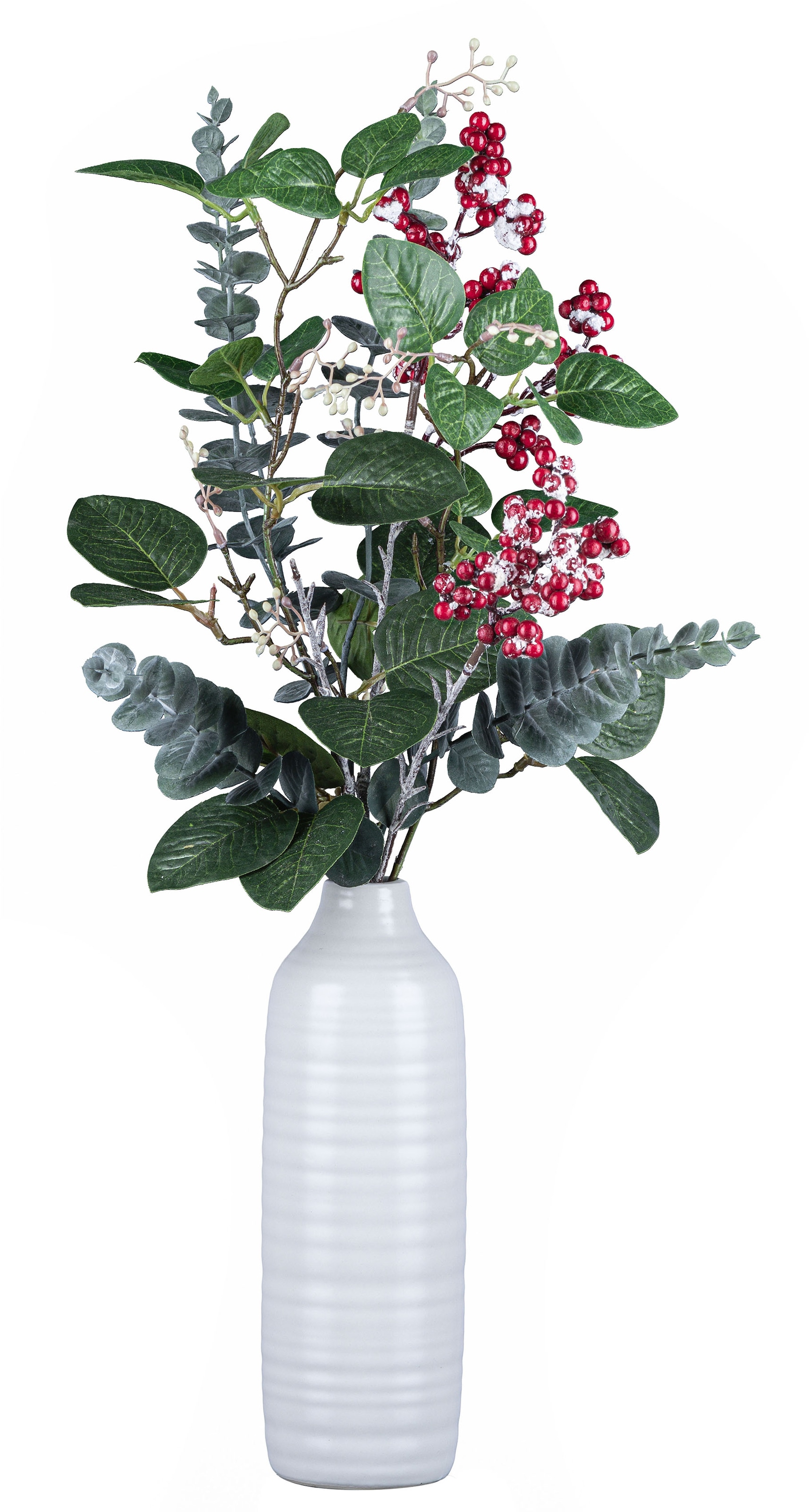 Creativ deco Dekovase »Weihnachtsdeko«, (Set, 2 St., 1 Vase, 1 Bouquet), mit natürlich wirkendem Beeren-Bouquet