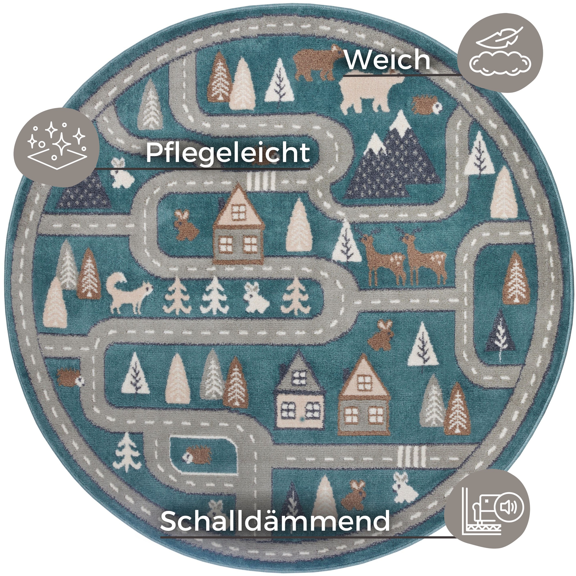 HANSE Home Kinderteppich »Adventures Streets«, rund, 8 mm Höhe, Spielteppich, fest, Kinderzimmer, Kurzflor, Spielunterlage